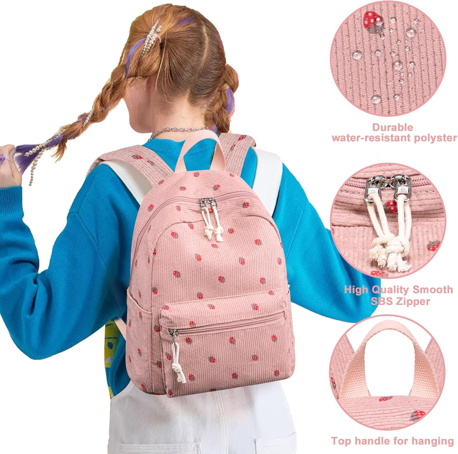 Bluboon Mini Backpacks for Girls Toddler Backpack Purse School Bookbag Kawaii Backpack Women - Beige Flower Green image number 2