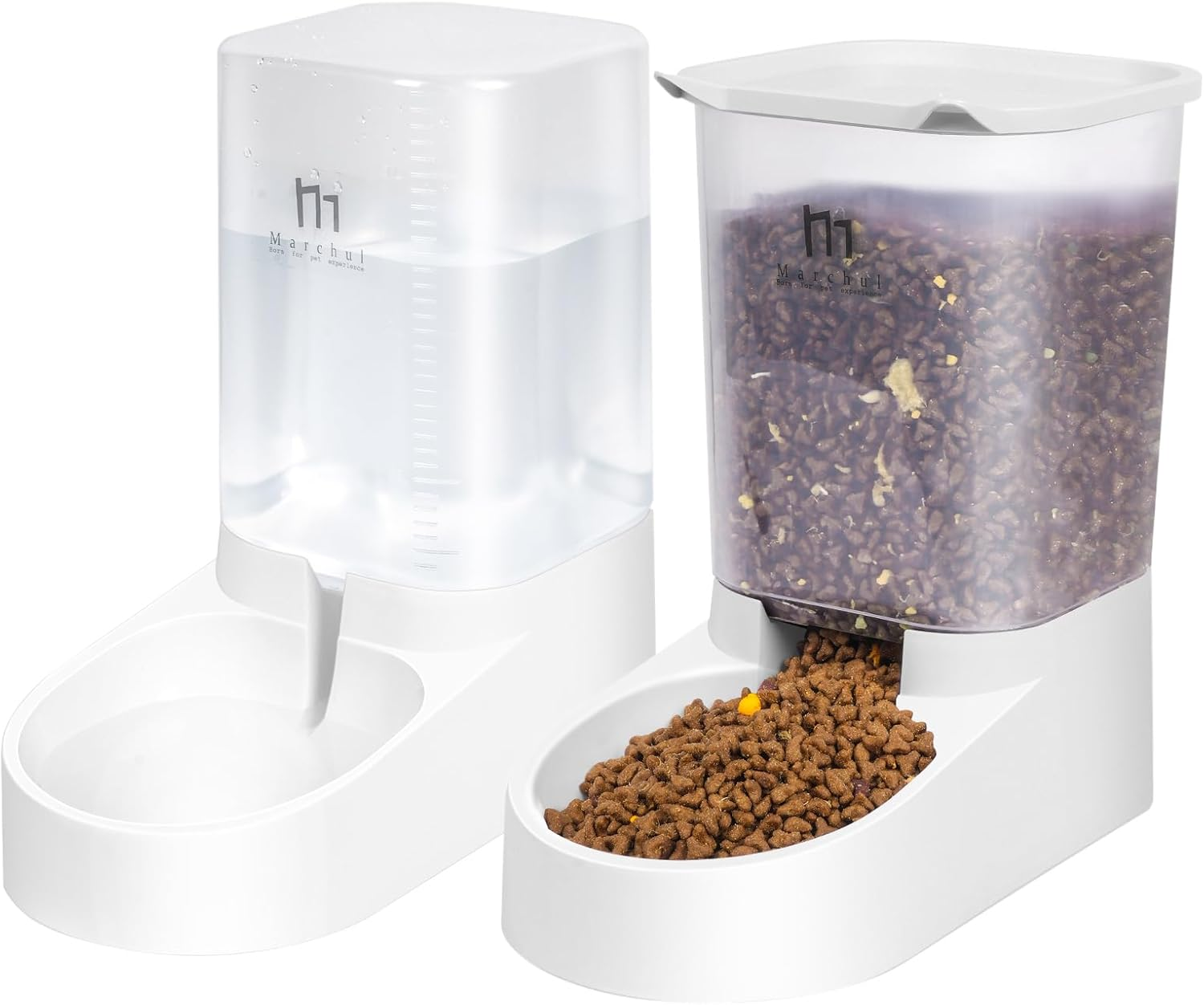Marchul Pet Feeder and Water Dispenser Set, Automatic Gravity Cat Food Dispenser and Water Bowl, Dog Feeder with Scoop Sponge Brush, Big Capacity 3.8L image number 3