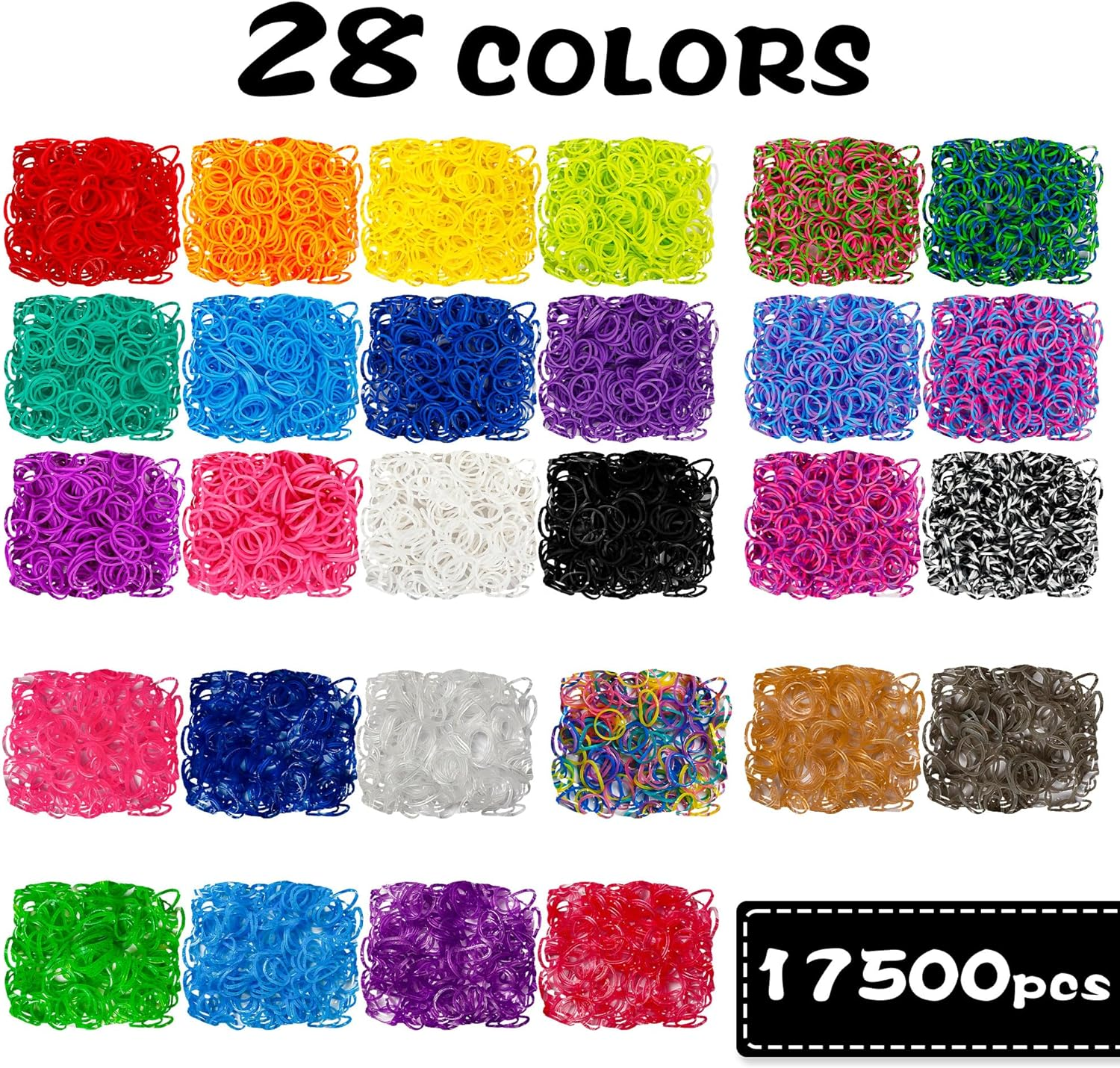 INSCRAFT 17500+ Rubber Loom Bands with 3 Layer Transparent Container, 28 Colors, 600 S-Clips, 352 Beads, 40 Cartoon Pendant, Bracelet Making Refill Kit for Kids image number 1