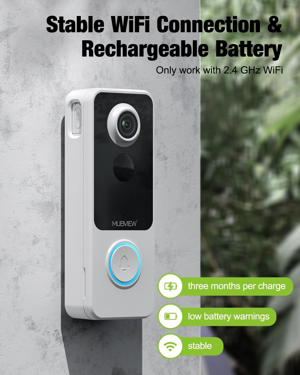 MUBVIEW Doorbell Camera Wireless with Chime, Video Doorbell - No Subscription, Voice Changer, Motion Zones, 1080HD, PIR Human Detection, 2.4Ghz Wifi, Battery-Powered Smart Doorbell - J9Plusw image number 5