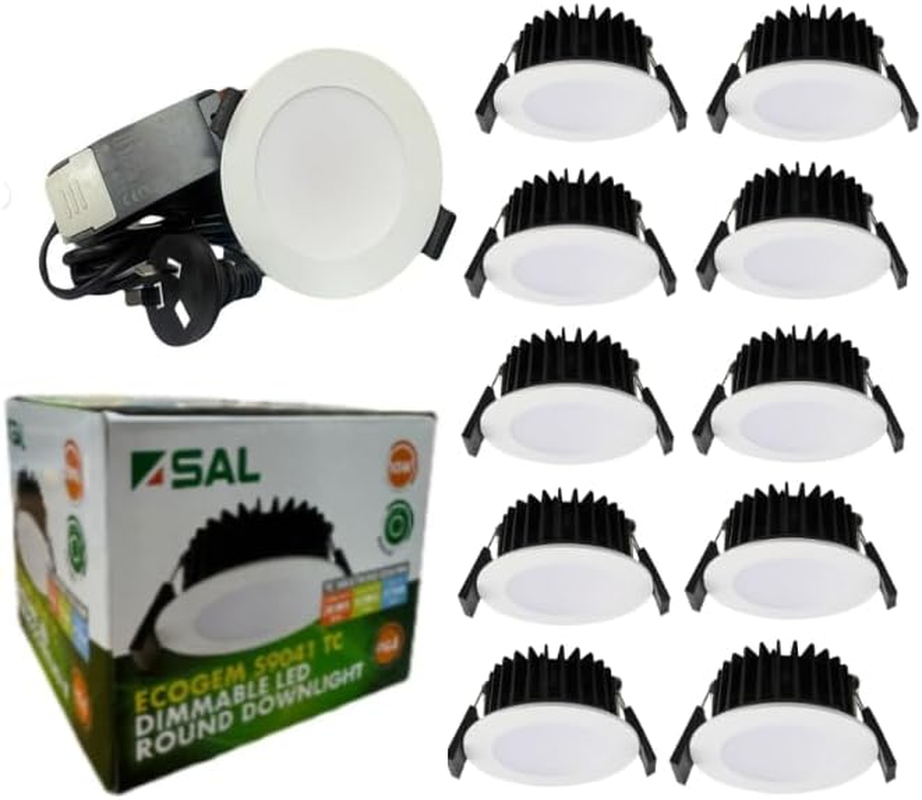 10 Pack SAL Downlight - S9041TCWH ECOGEM S9041TC - 10W Dimmable 10 Watt LED Downlight, with Selectable CCT, IP44