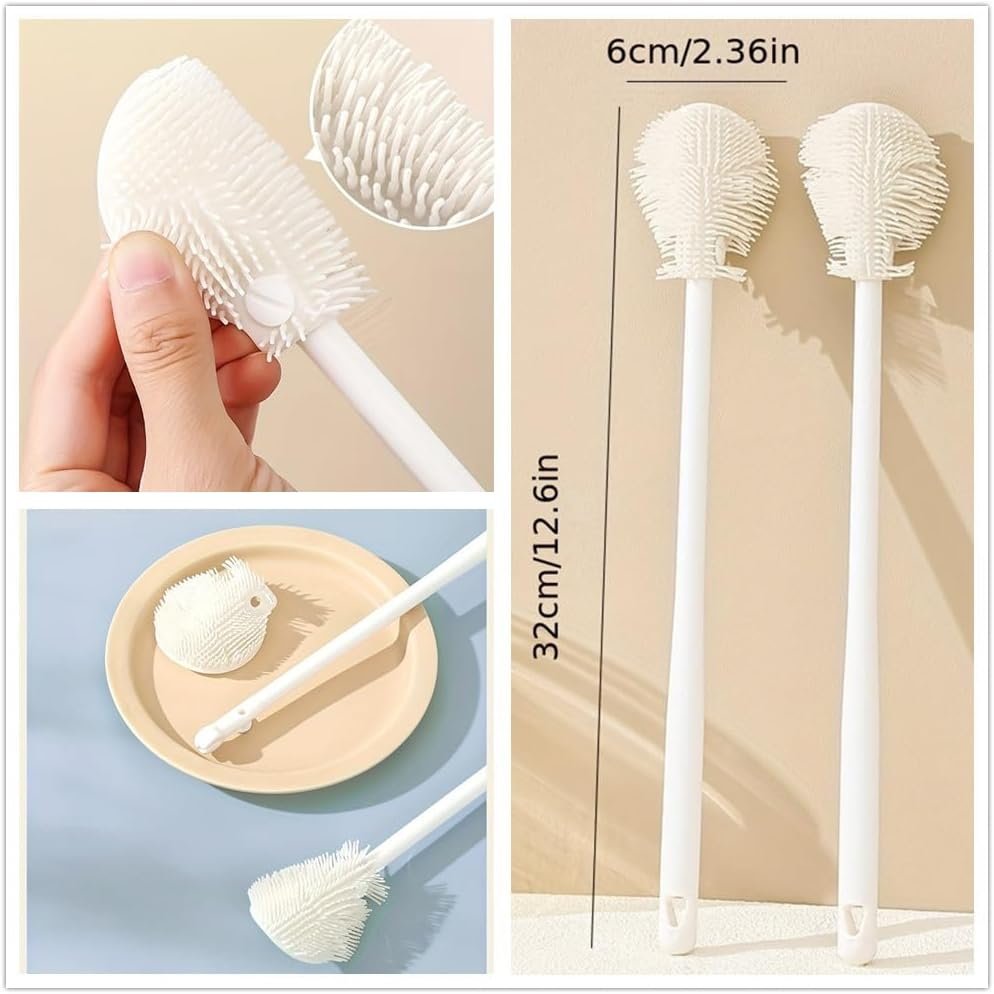 2 PCS Silicone Cleaning Brush Long Handle, 1PCS 3 in 1 Tiny Bottle Cup Lid Detail Brush,Reusable Bottle and Cup Brush, Suitable for Kitchen and Home Use Bottle Cleaning Brush Cleaning Tool image number 6