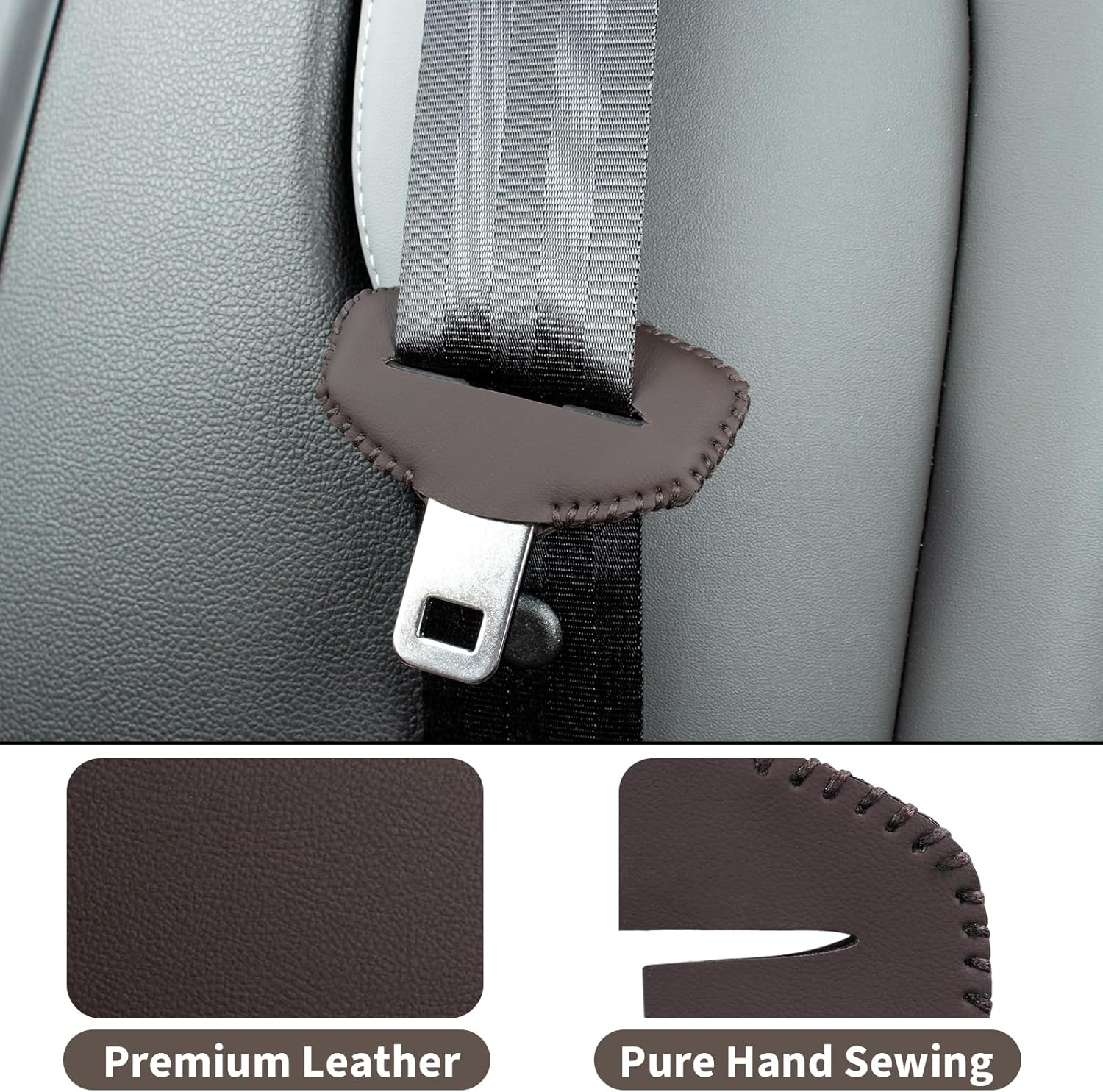 5PCS Seats Belt Buckle Cover,Car Seats Belt Fixing Buckle Decorate Protector Leather Cover,Seats Belt Silencer Clip Holster,Seats Belt Buckle Cover for Most Vehicles -Brown