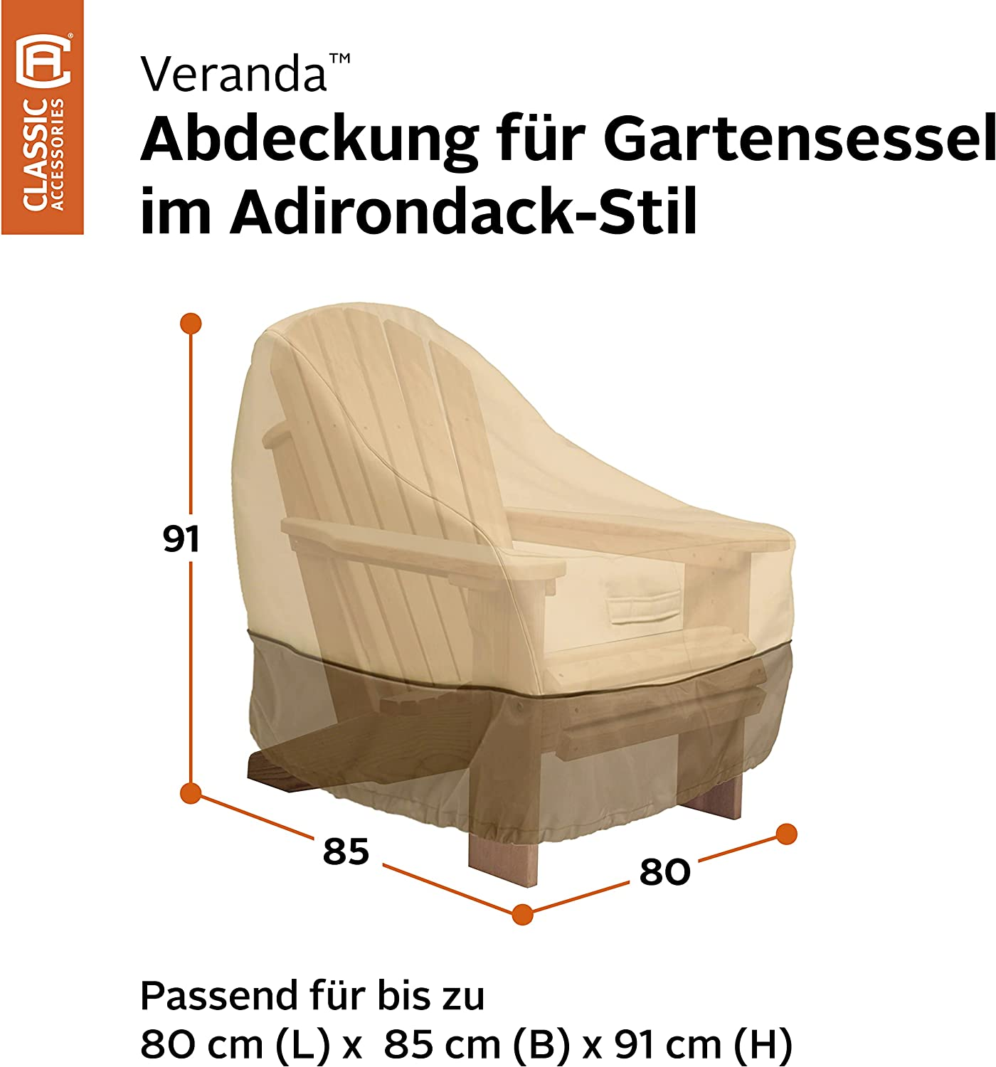 Classic Accessories Veranda Water-Resistant 31.5 Inch Adirondack Chair Cover, Patio Furniture Covers - 31.5"L X 33.5"D X 36"H image number 6