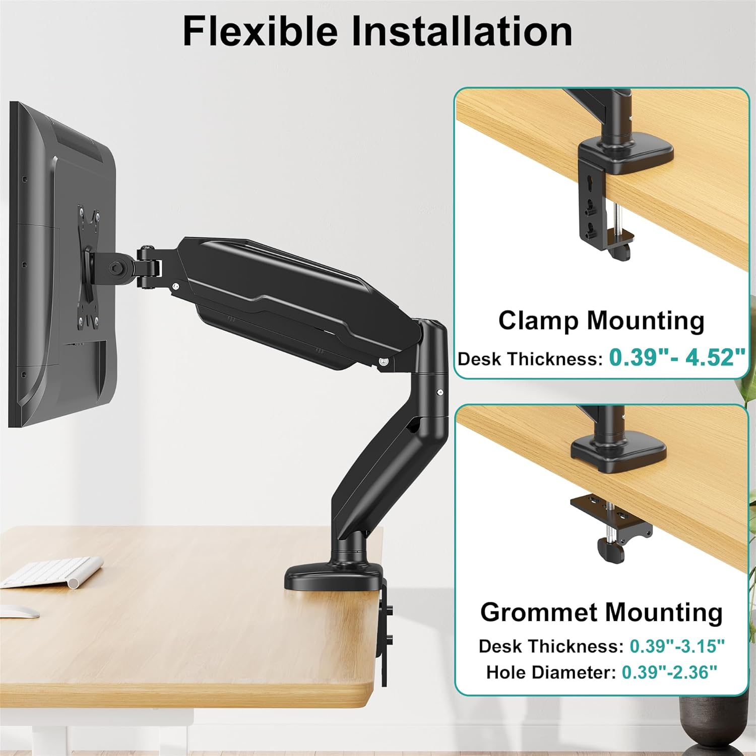 Mount PRO Single Monitor Mount,Articulating Gas Spring Monitor Arm,Fits 13 to 32 Inch LCD Computer Monitors,Holds 17.8Lbs,Adjustable VESA Mount Desk Stand with Clamp,Grommet Base,Vesa 75X75,100X100 image number 3