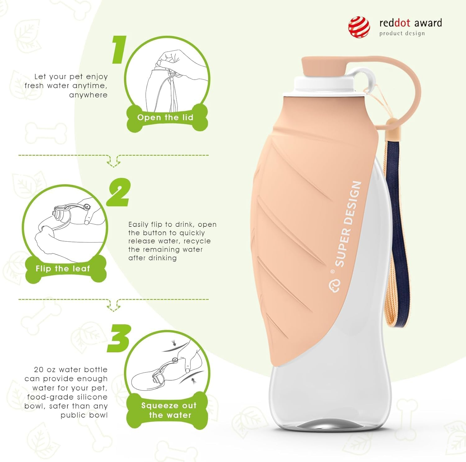 Dog Water Bottle for Walking Portable Dog Water Travel Bottle, Leak-Proof Travel Water Feeder with Large Flip Silicone Leaf Shape, Ideal for Walking, Hiking (Orange, Standard) - Black image number 4