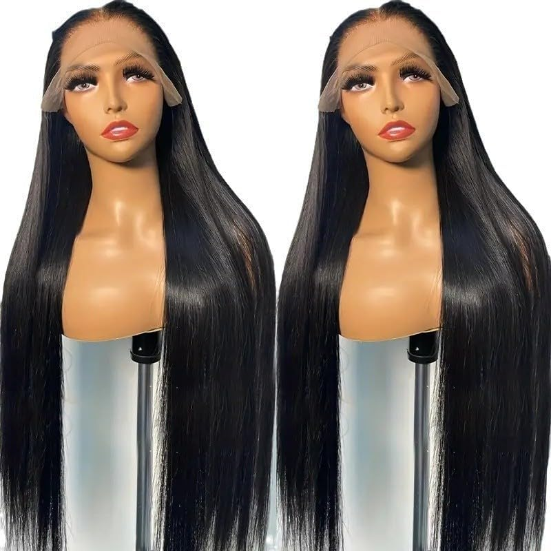 Lace Frontal Wigs Glueless Long Silky Straight Narutal Black Ready to Go Wig Precut Lace Pre-Plucked Middle Part 14 Inch (Black, 14 Inch)