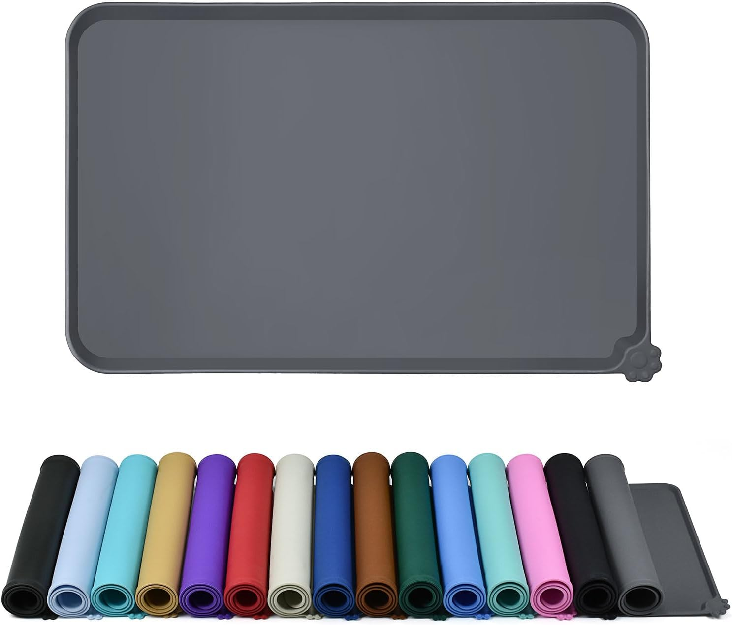 Waterproof Pet Feeding Mat with High Raised Edges, Heavier and Thicker Placemats for Cat Dog Water Bowl with BPA Free, Dogs Cats Food Mats for Messy Drinkers to Prevent Spill and Protect Floors