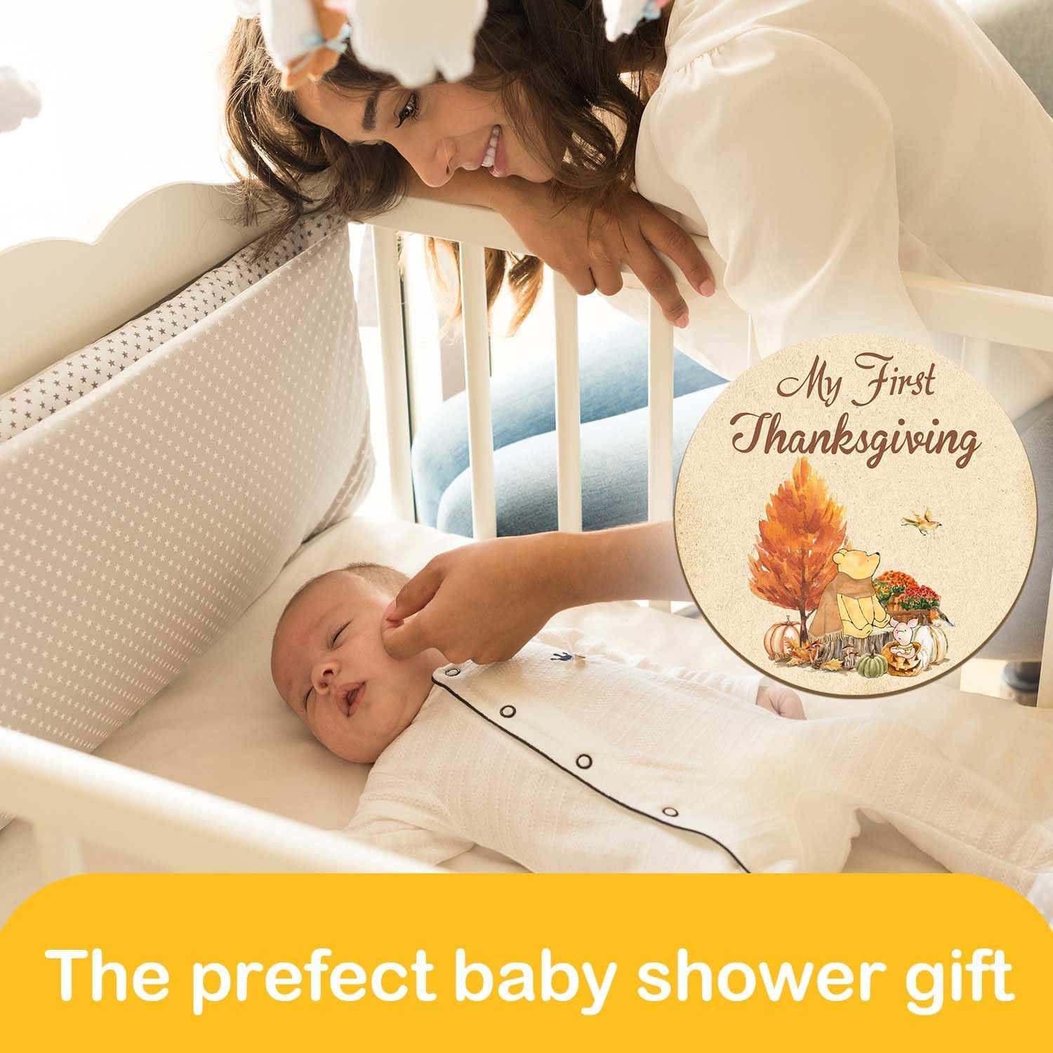 Alodr Winnie 6PCS My First Holiday Milestone Signs, Winnie My First Holiday Baby Milestone Wooden Double, the Pooh Deck Wooden Discs Announcement Sign,Winnie Gifts image number 5