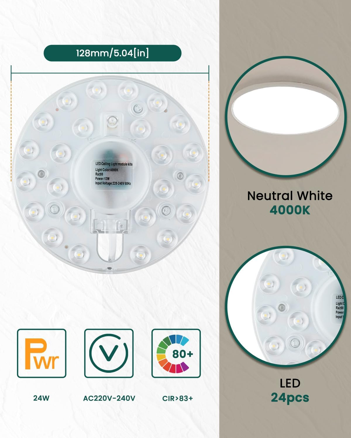 Doright LED Ceiling Light Replacement, 12W LED Light Source Module Retrofit Light Kit Natural White 4000K, Circle Led Fan Light Replacement for Ceiling Light, Fan Light, AC220V image number 4