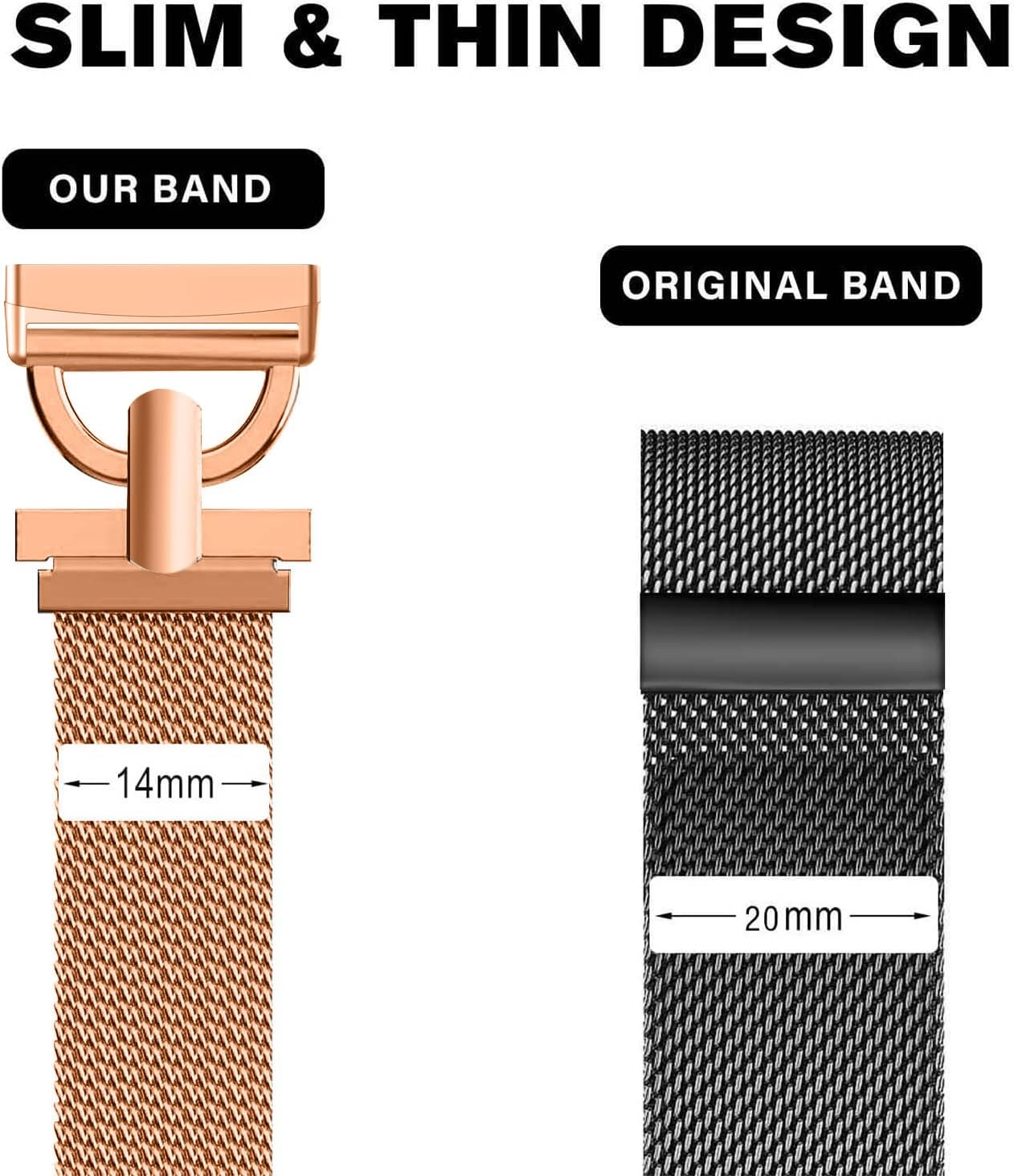 HAYONLIY Metal Bands Compatible with Fitbit Versa 3/Fitbit Versa 4/Fitbit Sense 2/Fitbit Sense,Mesh Stainless Steel Sport Strap,Magnetic Adjustable Wristband for Women Men image number 1