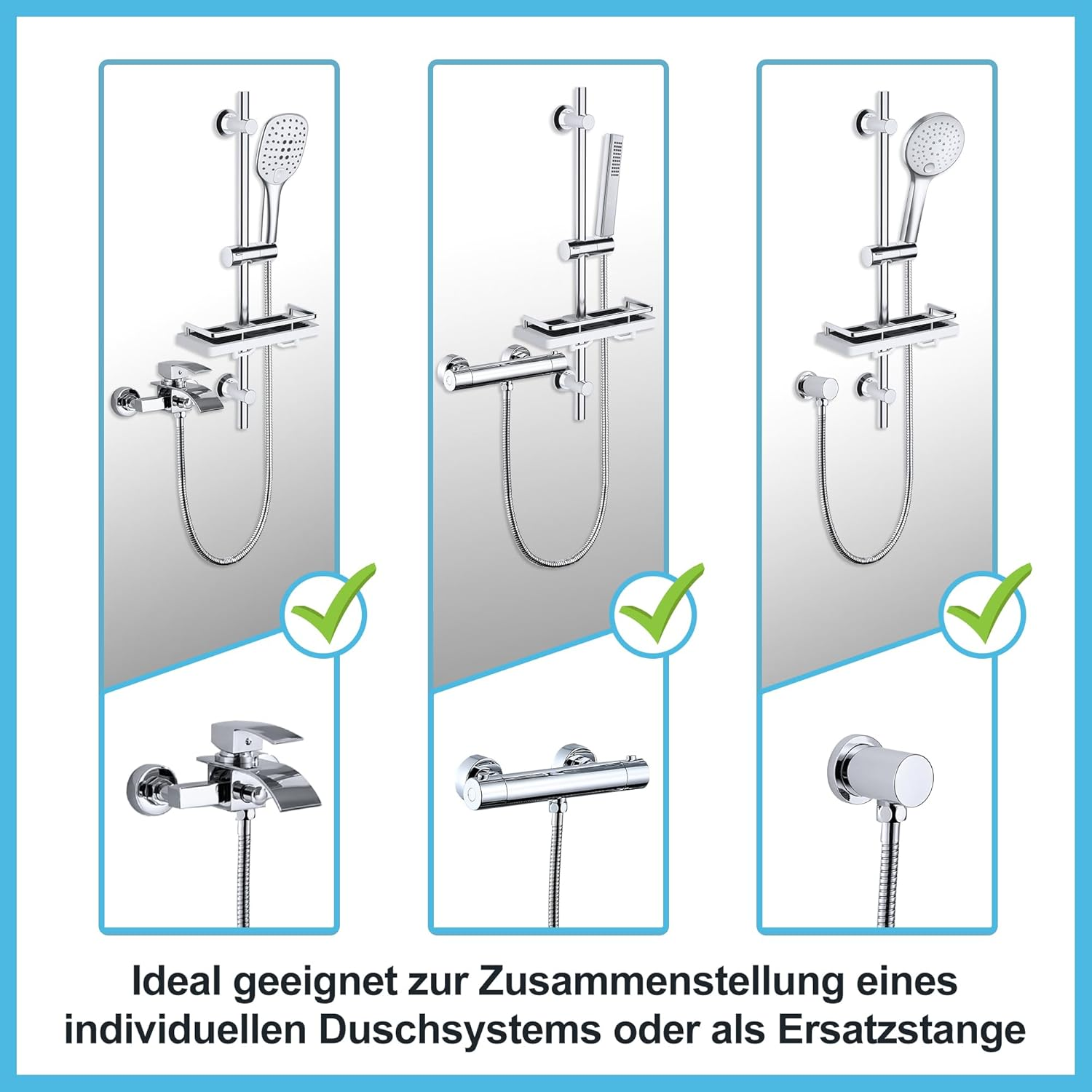 G&ouml;rbach 70Cm Stainless Steel Shower Bar with Shower Head Holder, Wall Bar Adjustable with Shower Shelf to Fit Existing Holes - Chrome image number 4