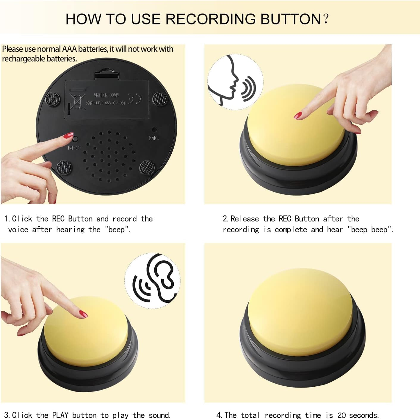 Voice Recording Button, Dog Buttons for Communication Pet Training Buzzer, 30 Second Record & Playback, Funny Study Office Home, 6 Packs image number 3