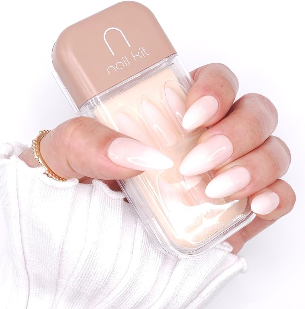 Nka Press on Nails Kit - 28 Premium Quality False Acrylic Fake Nail Set Includes Nail Glue Sticky Tabs Reusable Case -Ombre Pink Medium Almond Press on Nail -Pink Shine image number 2