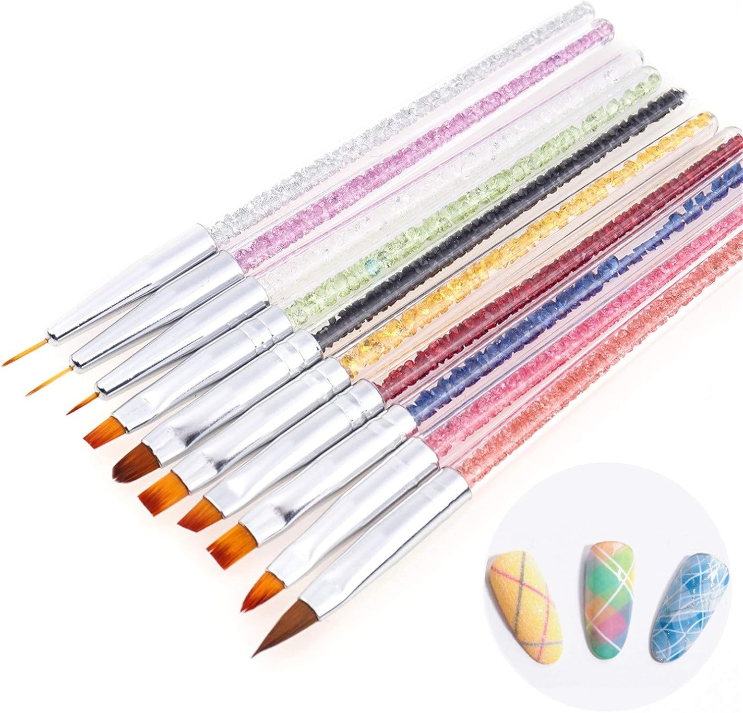 10Pcs/Set Multicolor Nail Art Brush Kit Rhinestone Handle Painting Lines Liner Flower Drawing Pen 16.50X0.50Cm Zhengpingpai image number 4