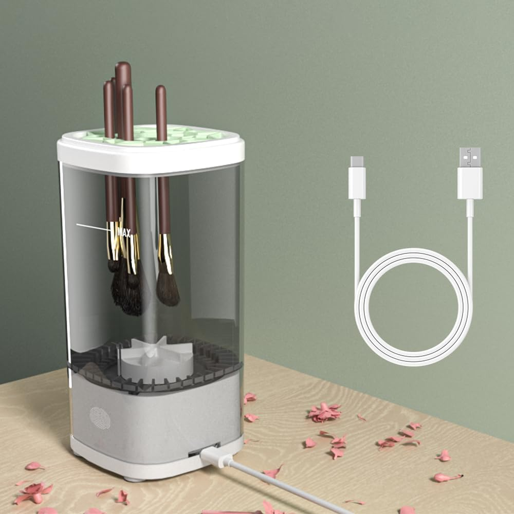 Makeup Brush Cleaner Electric Automatic Makeup Brush Cleanser Portable 3 in 1 Cosmetic Cleaner Electric Automatic Makeup Machine (Transparent White) - Transparent White image number 1