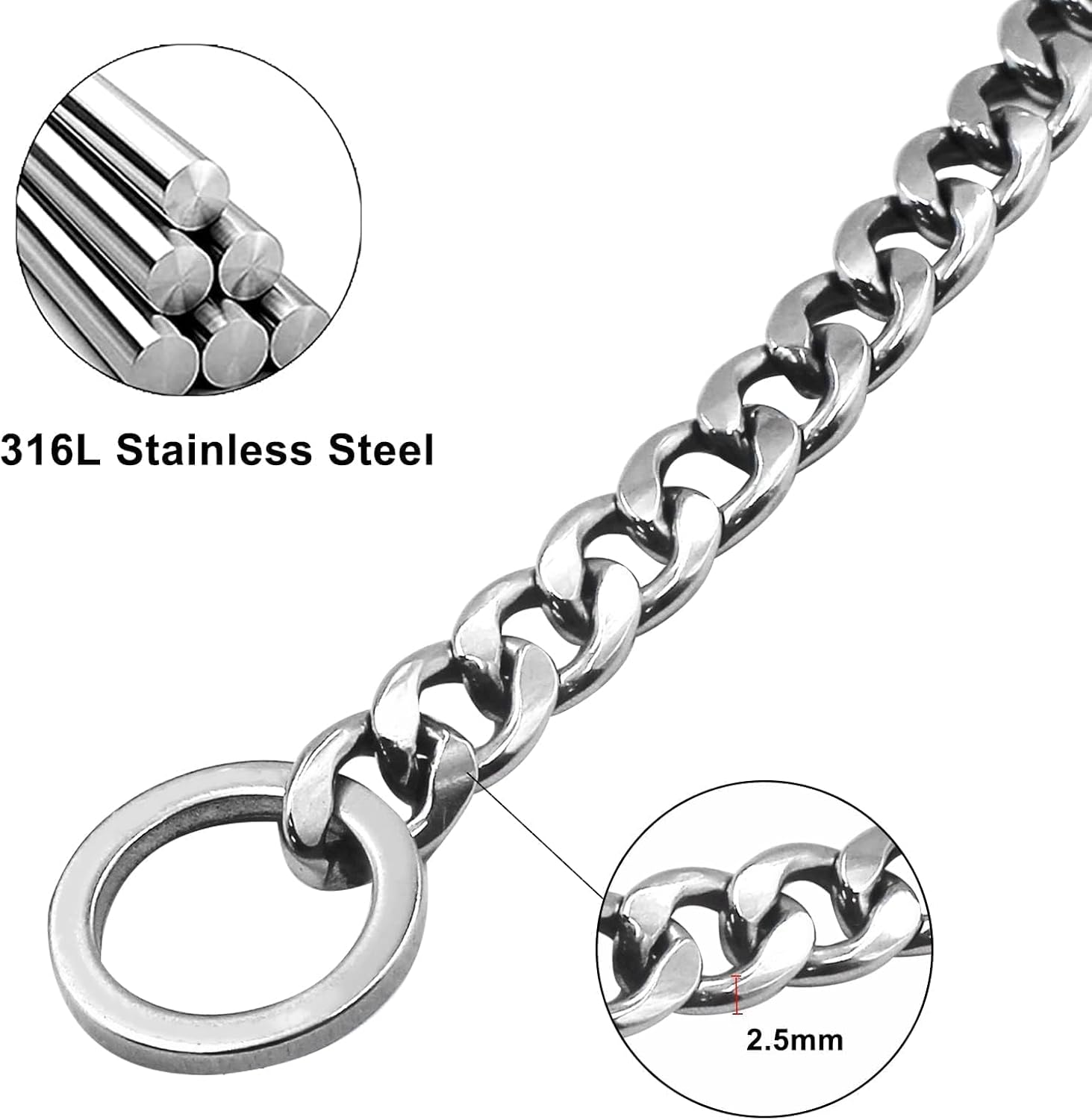 Chain Dog Collar, Prong Collar Adjustable Stainless Steel Chain Slip Collar, Strong, Durable, Weather Proof, Tarnish Resistant Metal, Best for Small Medium Large Dogs (Stainless Steel L) - Stainless Steel M image number 5