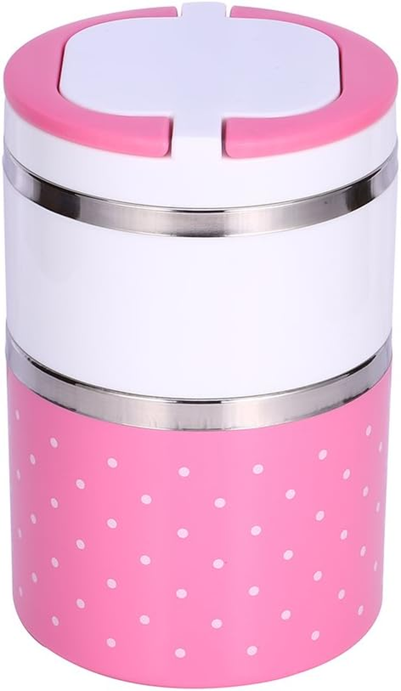 Insulation Thermal Lunch Box Stainless Steel Food Storage Container Portable Bento Box with Handle Cute Dot Pattern 1/2/3 Layers (900ML,)