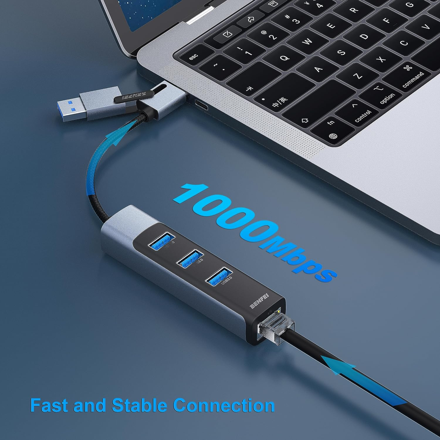 BENFEI 2-In-1 USB-C USB 3.0 to Gigabit Ethernet Adapter, 3-Port USB 3.0 Hub with RJ45 Compatible with Macbook Pro/Air 2023, Ipad Pro, Imac, S23, XPS 17, Surface Book 3 and More image number 1