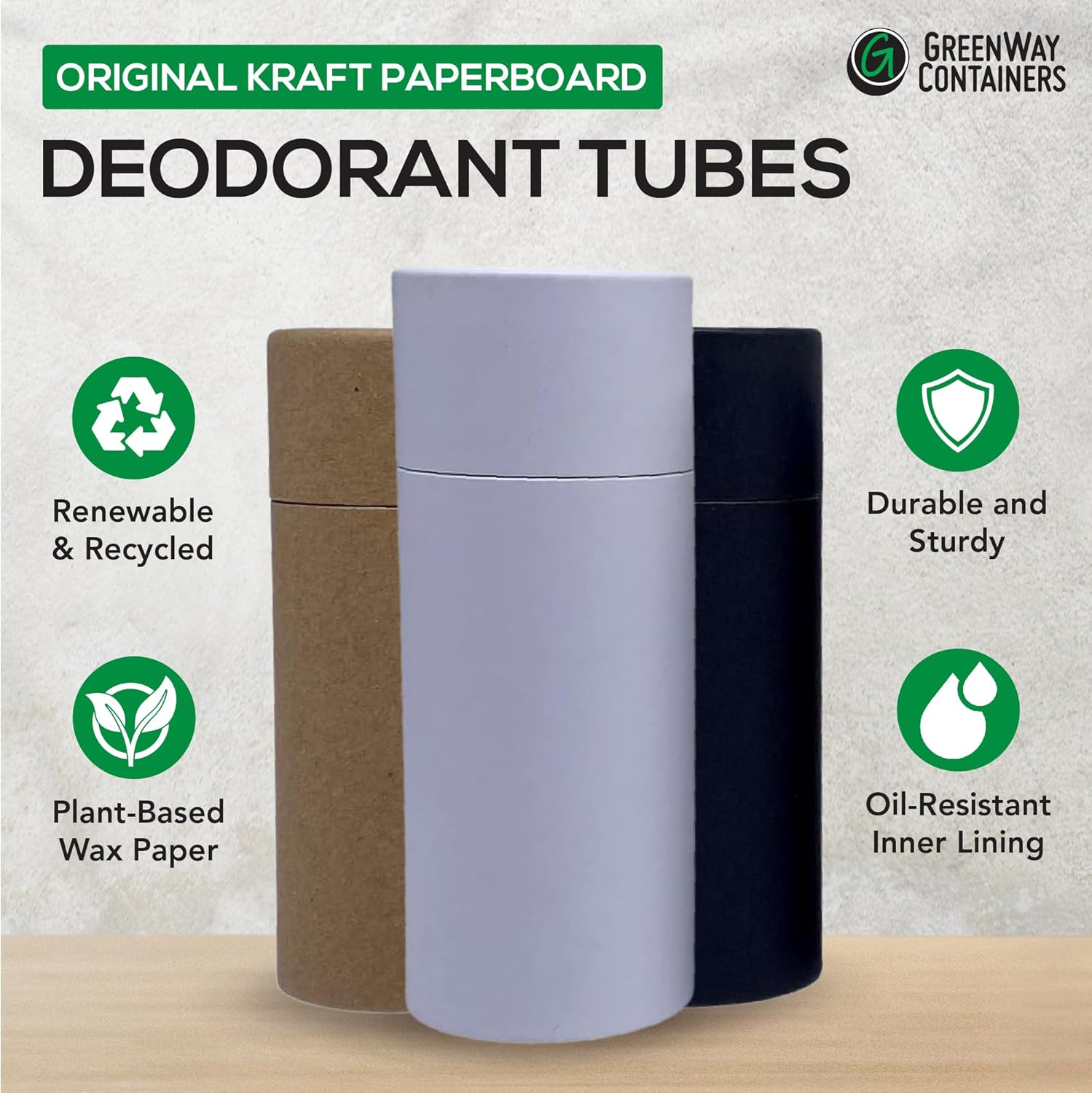Greenway 2.5Oz / 70G Kraft Paperboard Deodorant Tubes with Lids - 25 Pack Solid Perfume Refillable DIY Cosmetic Containers - Deodorant Containers Lotion Tubes Empty Holder Kraft - White image number 2