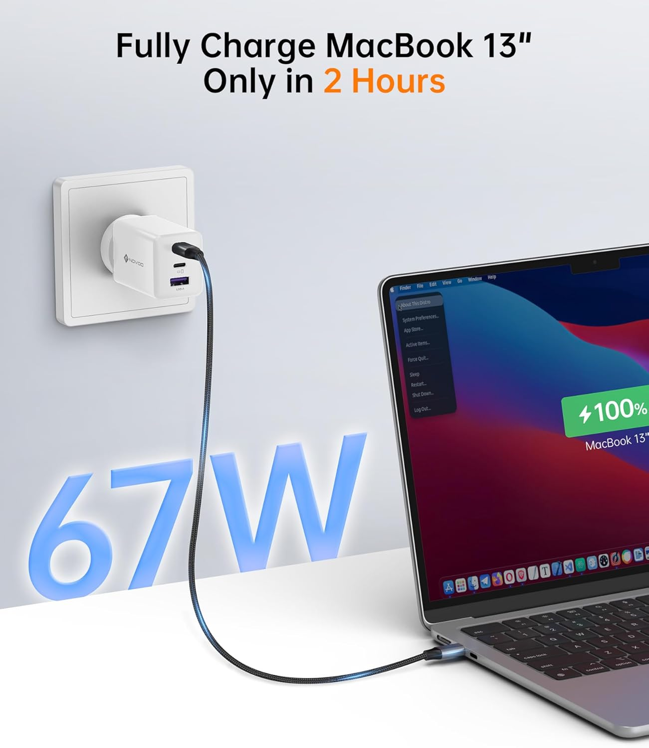 NOVOO 67W USB C Charger, 3-Port Gan III Fast Charger Block with PD3.0, PPS, Compact Wall Charger, AU Plug Power Adapter for Macbook, Ipad, Galaxy S25/S24 Ultra, Iphone 16/15Pro, Dell XPS 13 - White image number 6