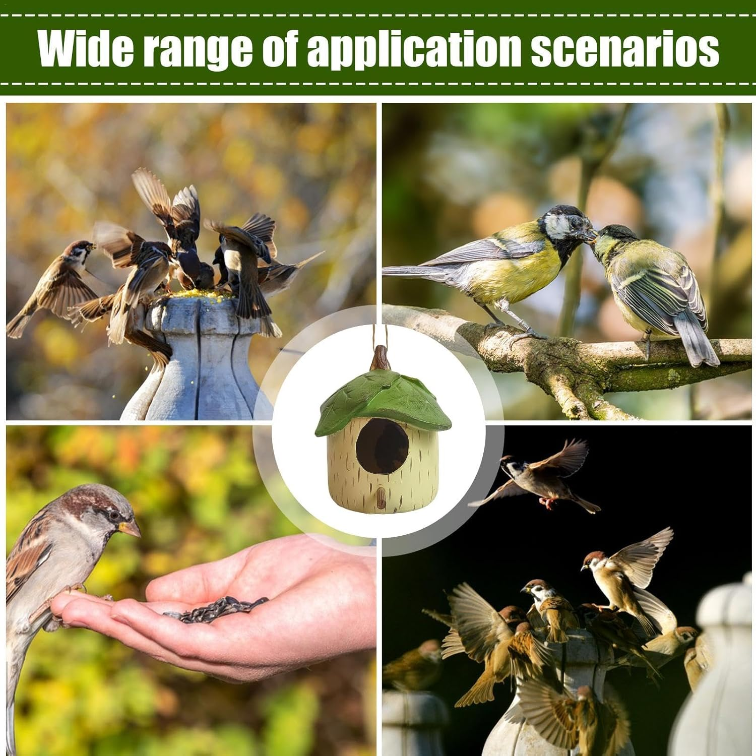 Decorative Bird Houses - Handmade Resin Outdoor Nesting Boxes | Twine Waterproof Sunproof Sheltered Warm Place for Bluebird Hummingbird image number 2