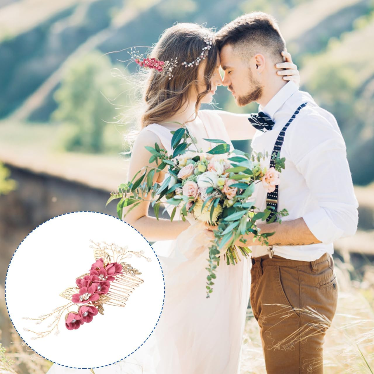 Hemobllo Side Hair Clips with Flowers for the Bride: Alloy Headpiece with Rhinestones and Flowers for Wedding Brides Hair Comb Wedding Prom Birthday Party image number 5