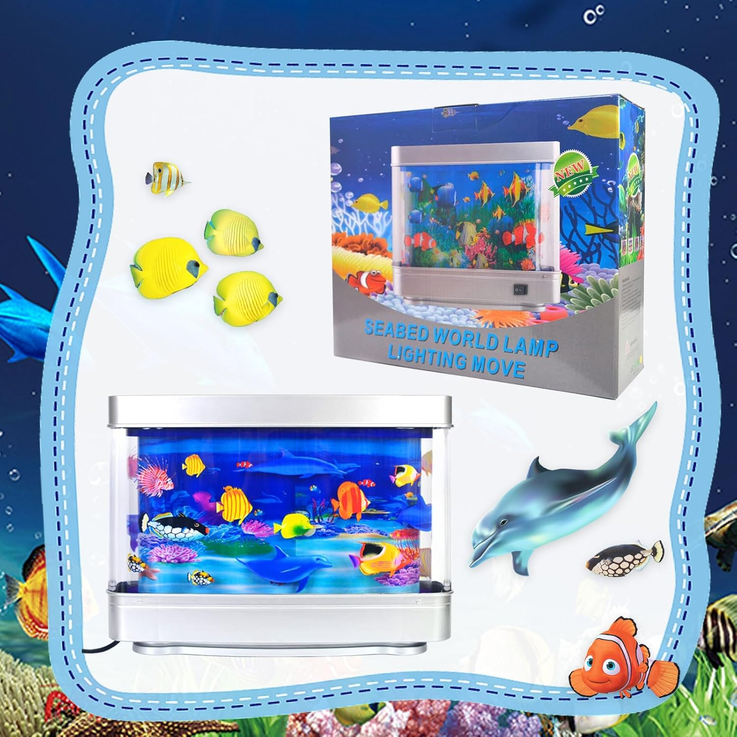 TOGETDREAM Artificial Tropical Fish Aquarium Decorative Lamp Artificial Fish Tanks with Moving Fish Fake Sensory Ocean Mini Fish Tank Decoration Ornaments Virtual Charming Fantastic Lamps Night Light image number 6