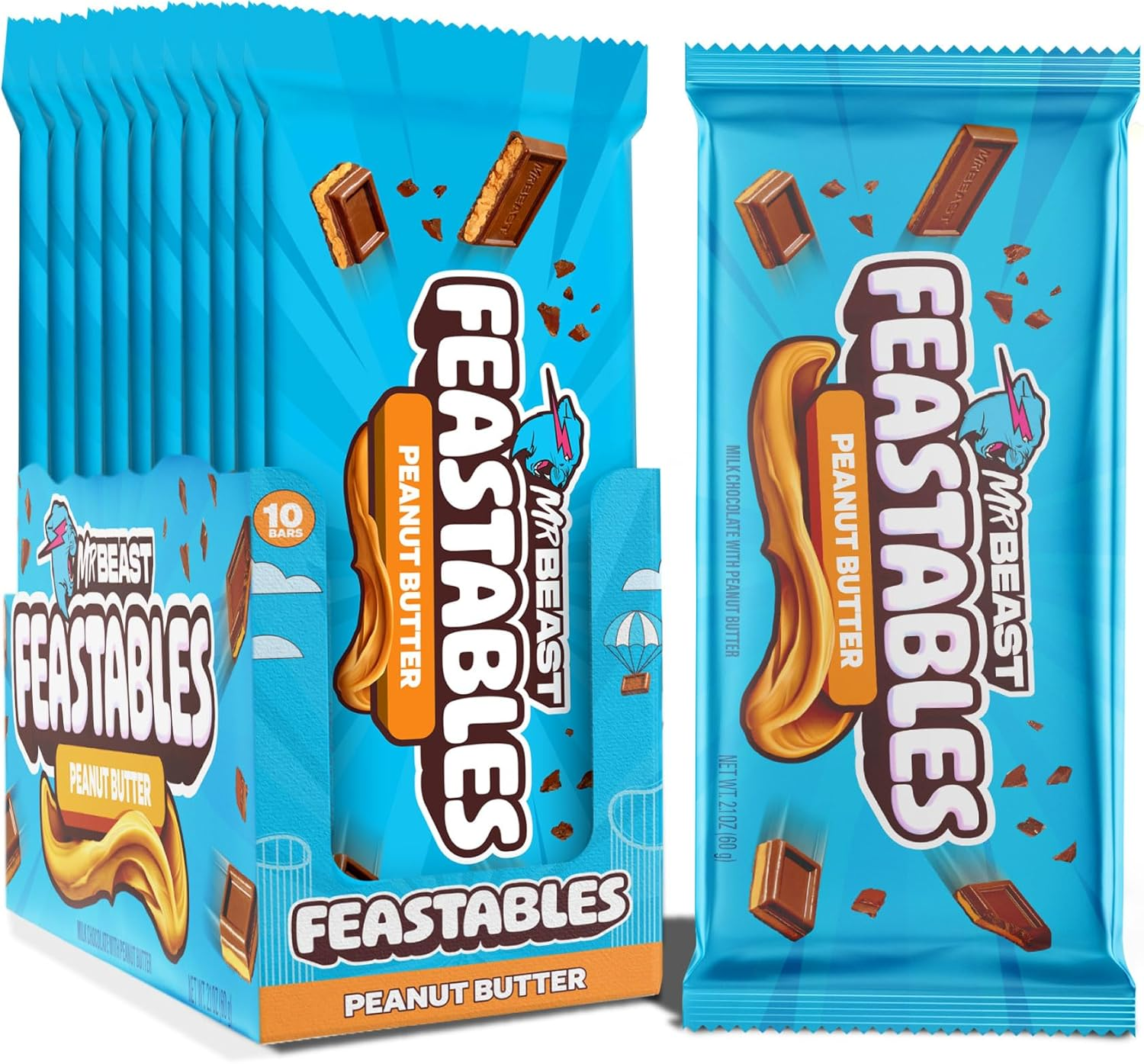 Mr Beast Feastables Chocolate Peanut Butter 60G - Made with Cocoa. Plant Based with Only 5 Ingredients, 10 Count image number 2