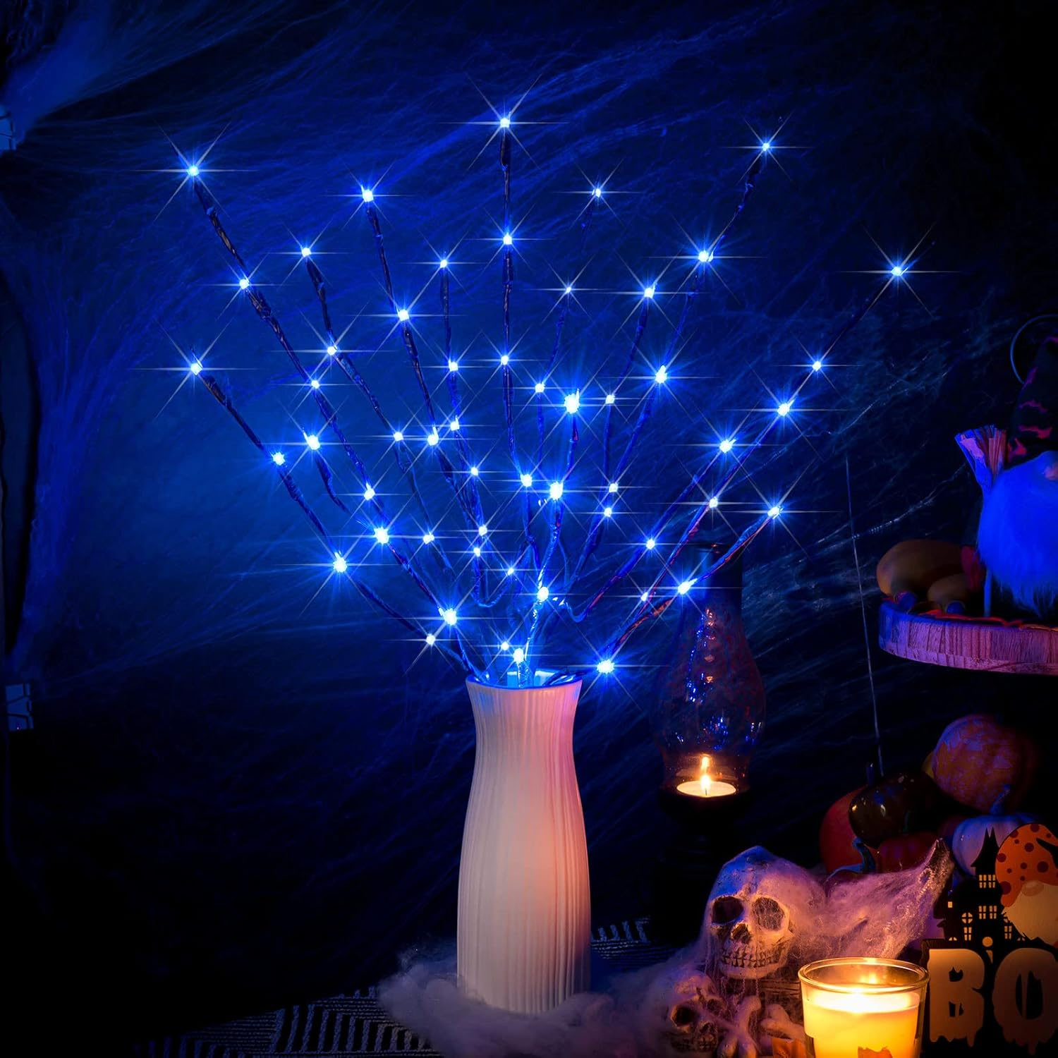 Twig Lights, 3 Pack Lighted Branches for Vases with 60 Bright Bulbs, Bendable Battery Branch Lights for Halloween, LED Lighted Willow Branches for Halloween Home Decorations (Blu-Ray) image number 5