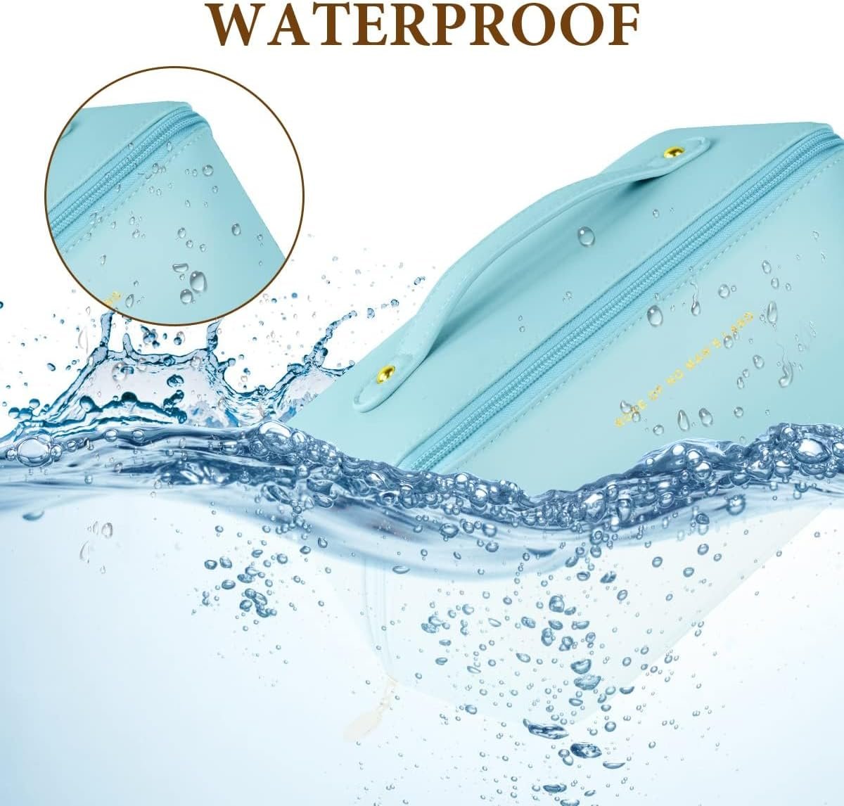 NAKODU Travel Makeup Bag,Large Capacity Cosmetic Bags for Women,Waterproof Portable Pouch Open Flat Toiletry Bag Make up Organizer with Divider and Handle (Blue) - Brown image number 2