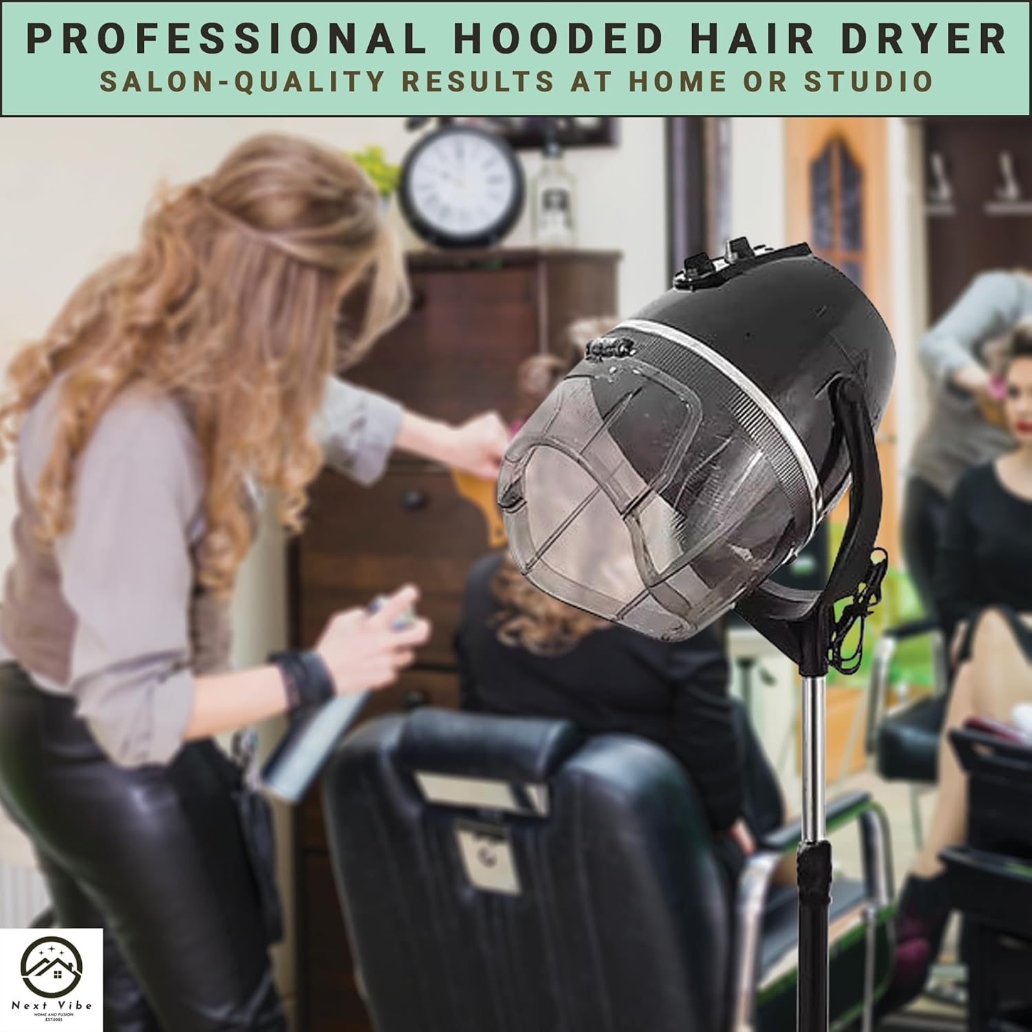 Professional Hooded Hair Dryer - Adjustable Height, 950W Power, Black ABS & Aluminium Alloy with US/AU Plug, 220V - Ideal for Salon & Home Use image number 6