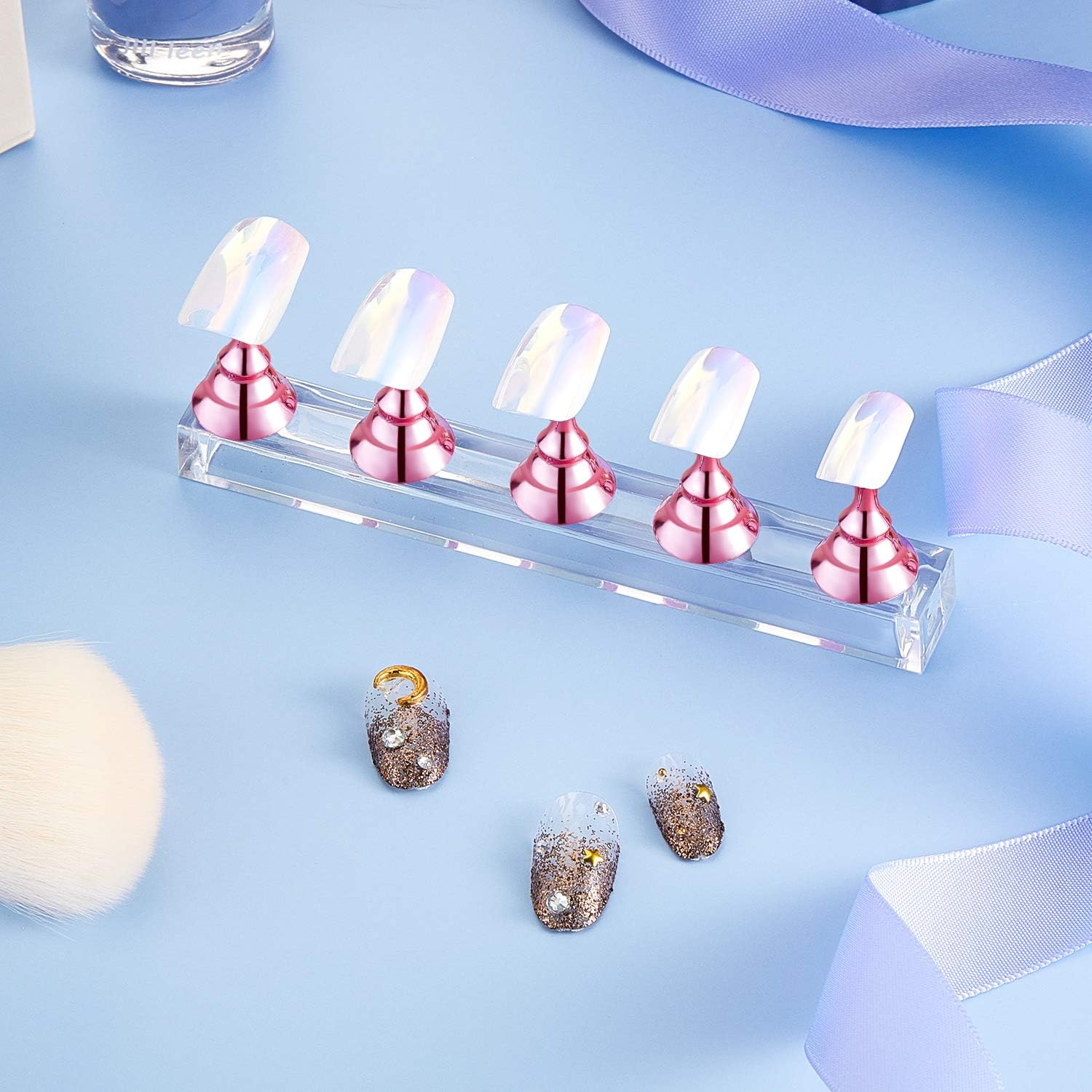 Blulu 2 Sets Nail Stand for Press on Acrylic Nails Display Practice Magnetic Fake Nail Holder for Painting Nails for False Fingernail Manicure Tool Home DIY Salon Supplies(Pink) - Black image number 4