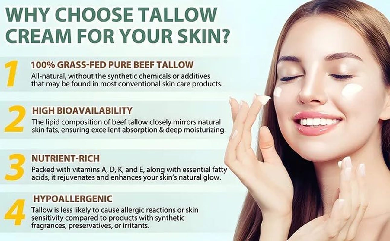 LH Grass-Fed Beef Tallow Balm &ndash; Organic Unscented Whipped Moisturizer with Honey for Face & Body, Fast Absorbing Tallow Skin Care for All Skin Types &ndash; 4.2 Oz