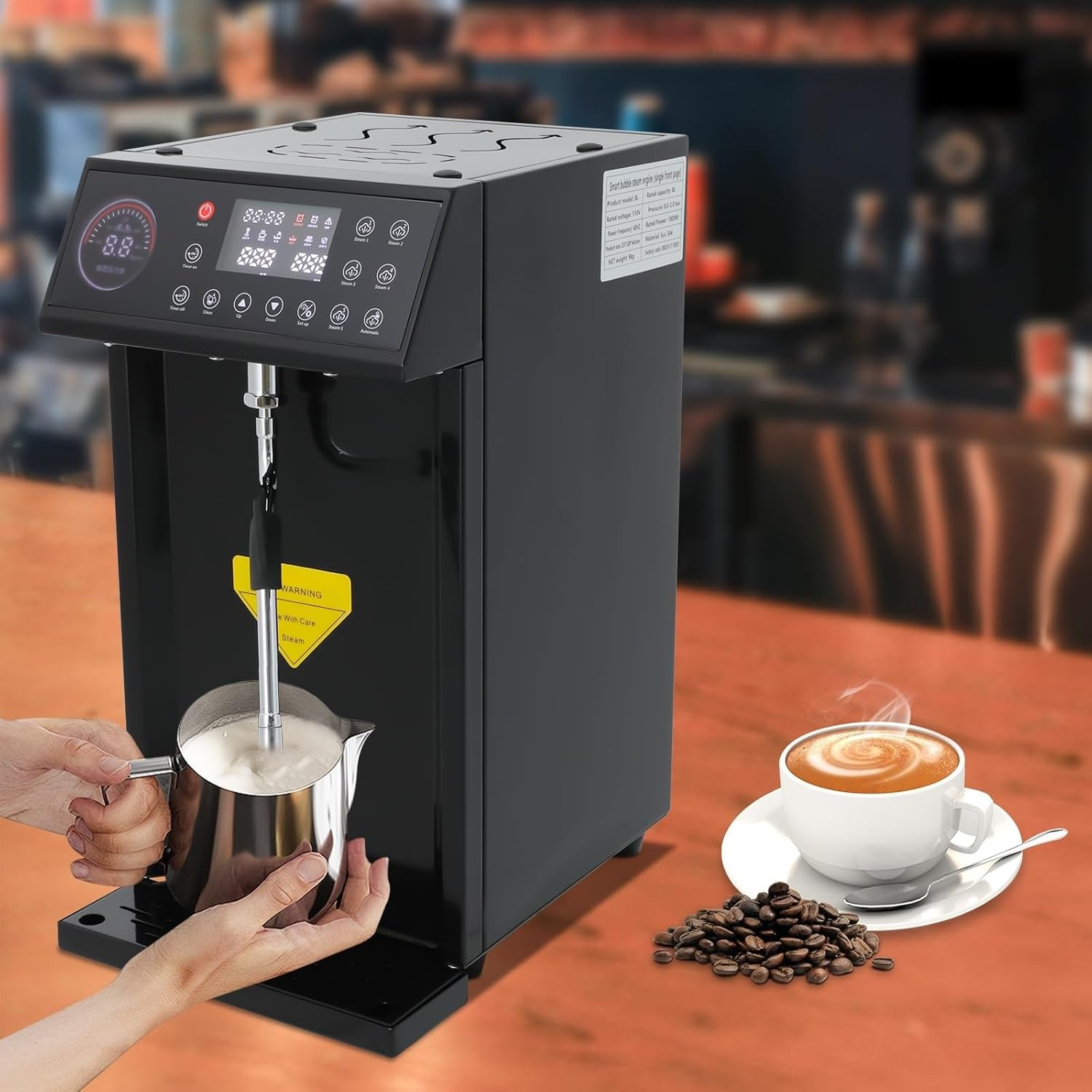 Commercial Steam Milk Frother Machine, Electric Milk Foam Machine with 8L Boiler, Intelligent Steam Boiling Water Frothing Machine, Milk Steamer for Espresso Coffee Tea Shop(Black) image number 4