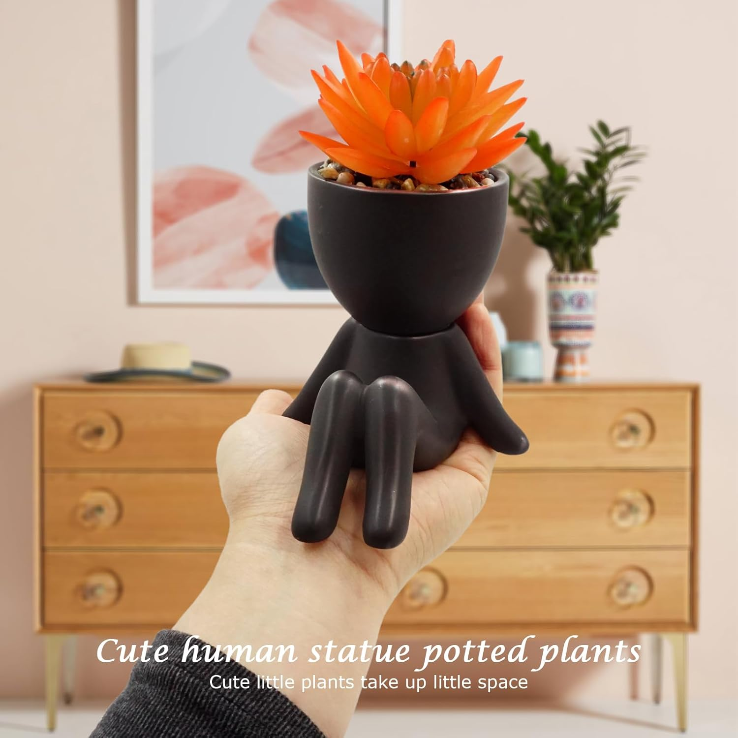 Lenamos Fake Succulent, Mini Succulents Plants Artificial in Modern Human Shaped Ceramic Pots Desk Decor Desk Plant for Office Decor for Women, Cute Fake Plants Bathroom Decor (4) image number 1