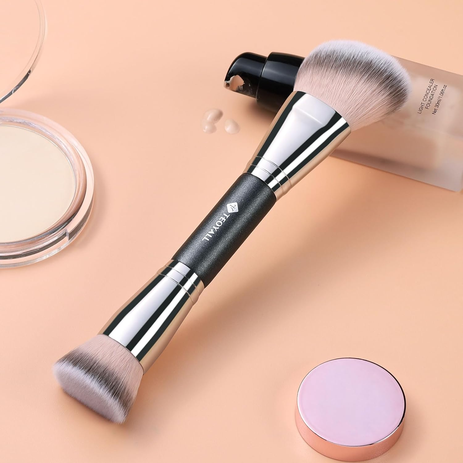 TEOYALL Dual-Ended Foundation Contour Brush, Flat Top and Angled Synthetic Bristles for Bronzer Liquid Cream Powder image number 1