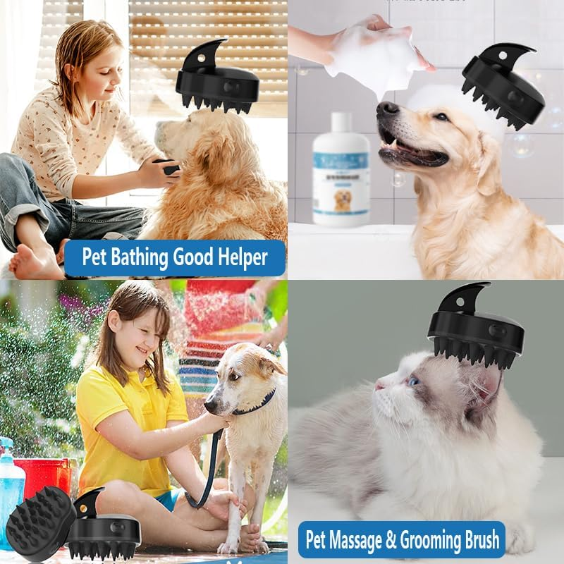 Electric Cat Brush - Pet Bath Brush Rechargeable with Non-Slip Soft Silicone Handle - Self-Cleaning Massage Comb Waterproof for Dogs and Cats