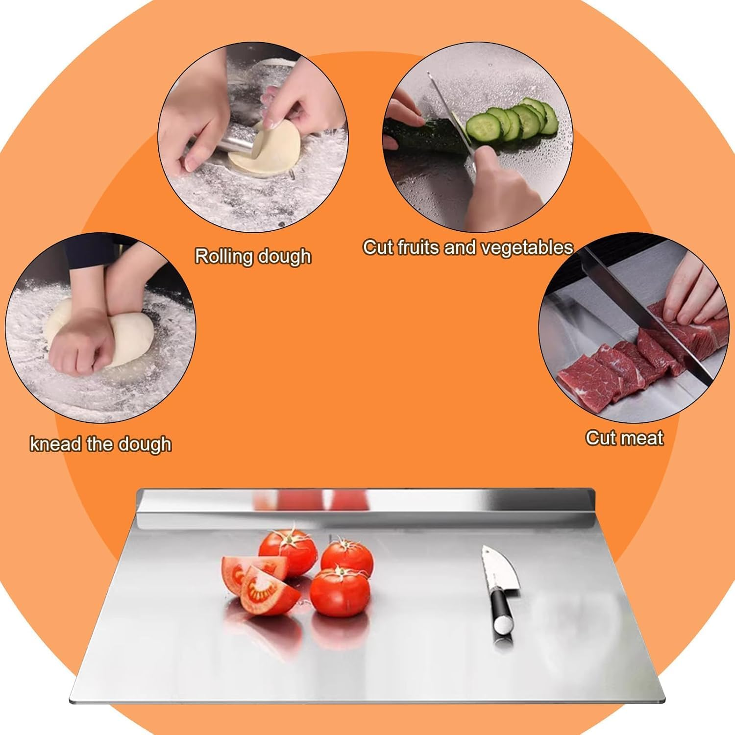 Chris.W Stainless Steel Cutting Board for Kitchen Counter &ndash; 304 Food Grade Lipped Metal Cutting Board 40X30Cm &ndash; Non-Slip Double-Sided Chopping Board for Meat, Vegetables, Fruits, Bread, Baking image number 4