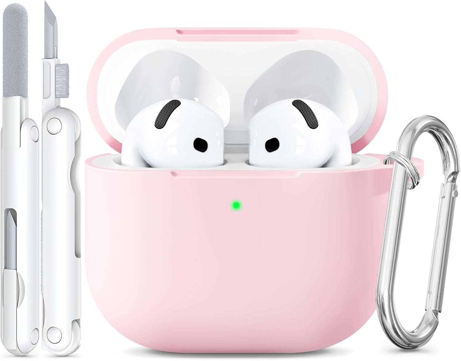 For Airpods 4 Case Cover, Silicone Protection Case for Airpods 4 Noise Cancellation/4Th Generation - [Support Wireless Charging], with Cleaning Kit and Carabiner
