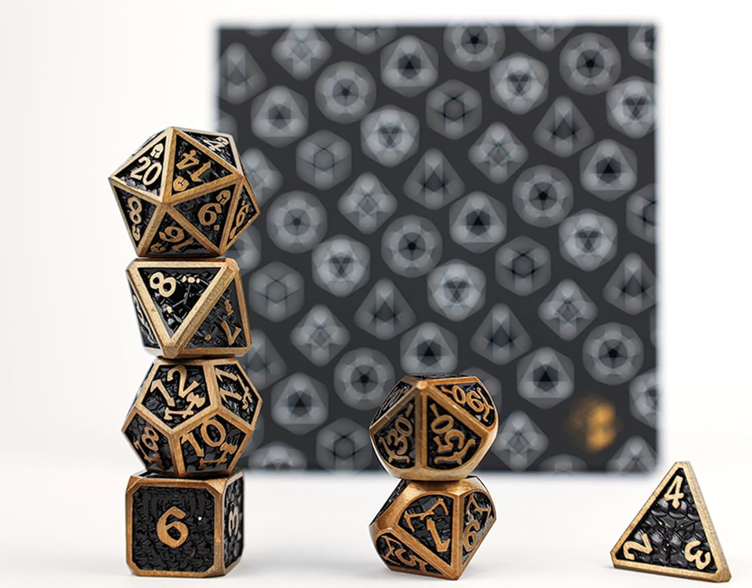 LPG Dice Set - Metal RPG Draco Dark Black/Gold