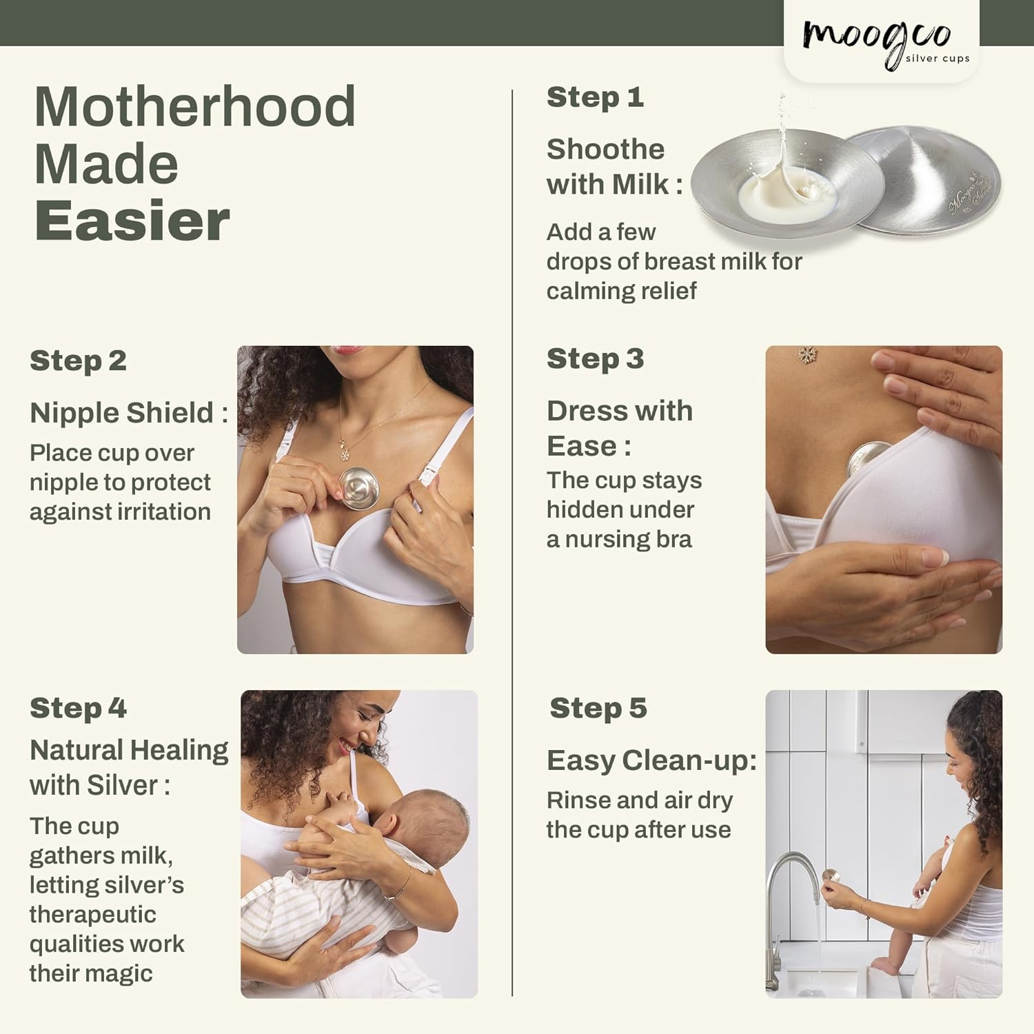 Moogco the Original Silver Nursing Cups - Nipple Shields for Nursing Newborn - Newborn Essentials Must Haves - Nipple Covers Breastfeeding - 925 Silver image number 1