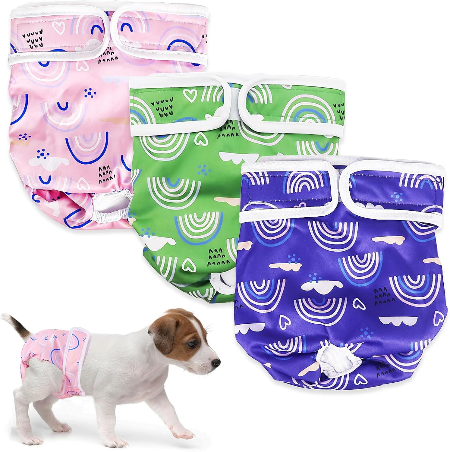 Pack of 3 Reusable Dog Nappies, Highly Absorbent Panties for Female Pets, Hygienic Washable Nappies for Dogs, Nappies for Female Dogs in Heat and Incontinence (M, Pattern 1)