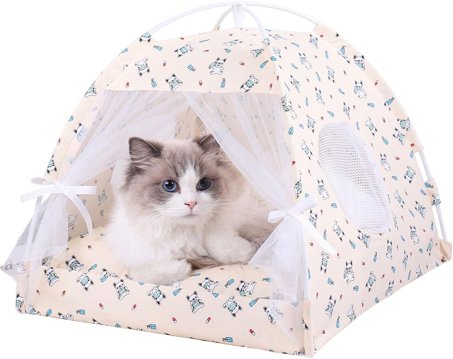 Qikam Cat Tent Bed - Pet Tent Cat Cave for Playing - Semi-Enclosed Dog Tent Bed, Movable Floral Pet Cave Nest for Small Puppy & Kitten