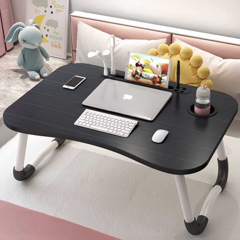 ANZSTOCK Foldable Laptop Bed Table with Cup & Device Slot &ndash; Portable Lap Desk for Bed, Sofa, Floor | Standing Tray Table for Work, Study, Eating, Reading | MDF Top & Aluminum Legs | 60X40X28Cm image number 2