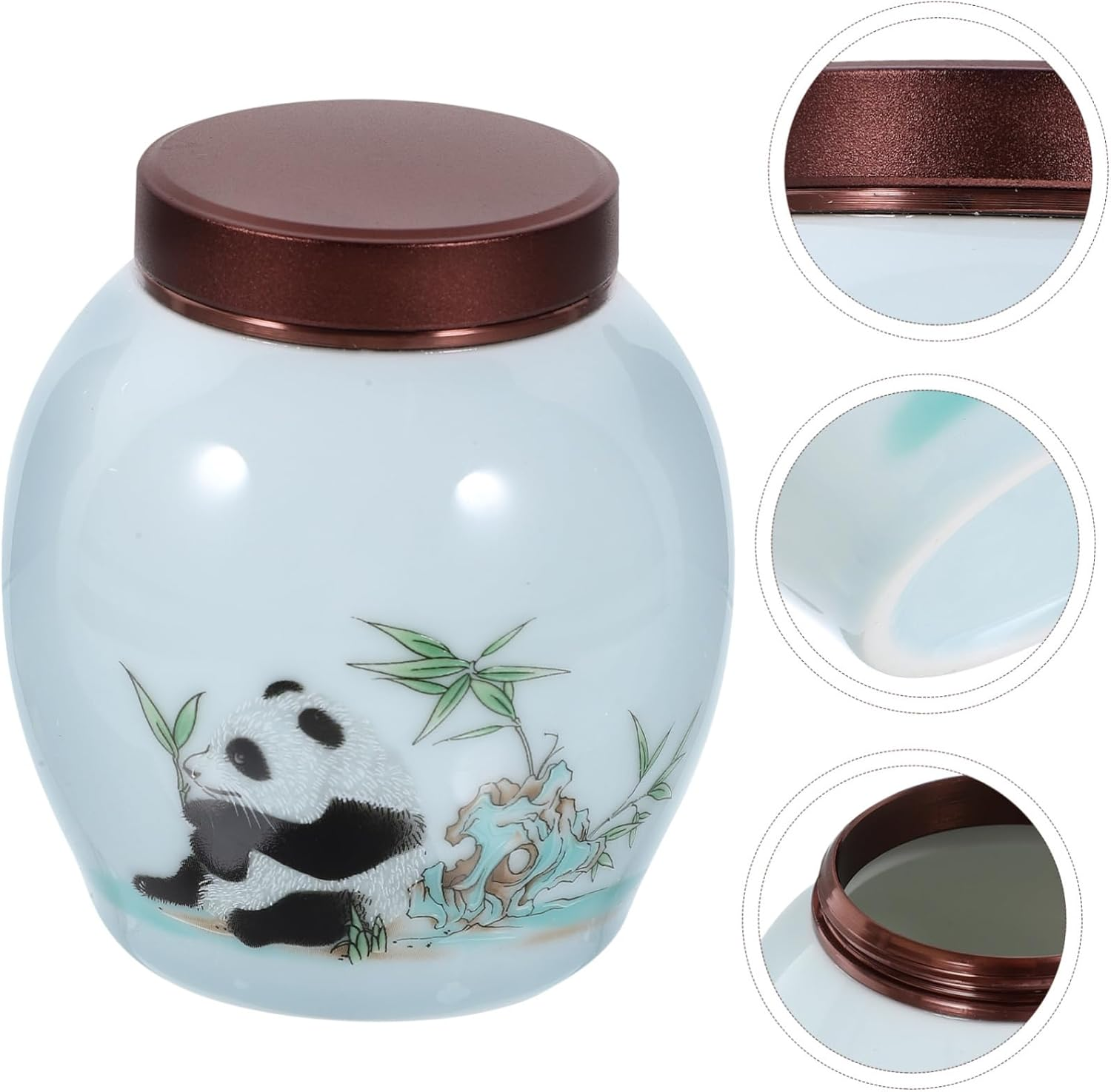 FUNOMOCYA Ceramic Tea Canister Lid Panda Design Storage Jar for Home Kitchen Multi-Function Container for Tea Leaves and Kitchen Accessories Practical and Decorative Ceramic Jar image number 6