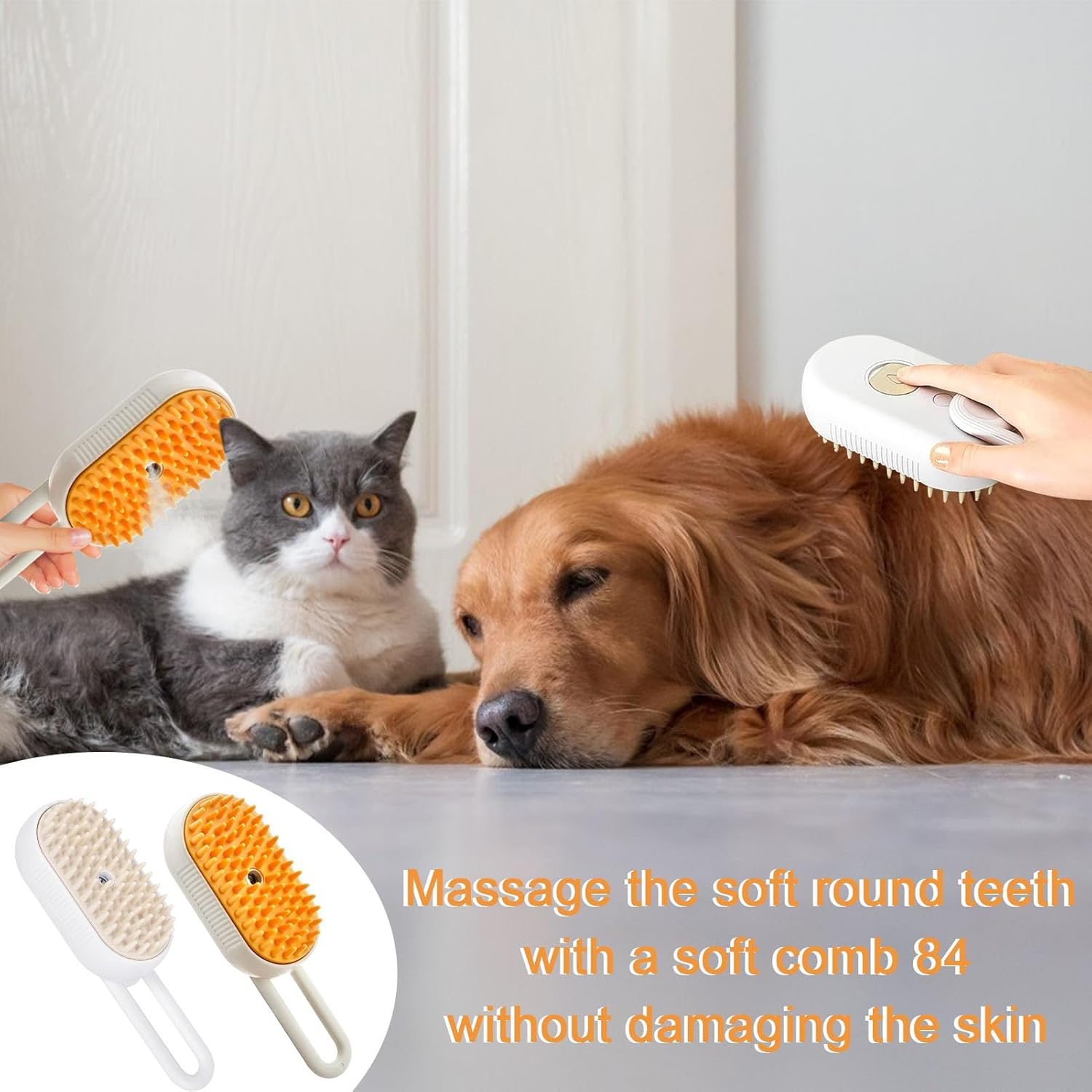 Pack of 2 Cat Brushes with Steam, 3-In-1 Steam Brush Cat, Steam Cat Cleaning Brush, Multifunctional Dog Steam Brush, Self Cleaning Steamy Cat Brush, for Cats and Dogs for Hair Removal image number 5