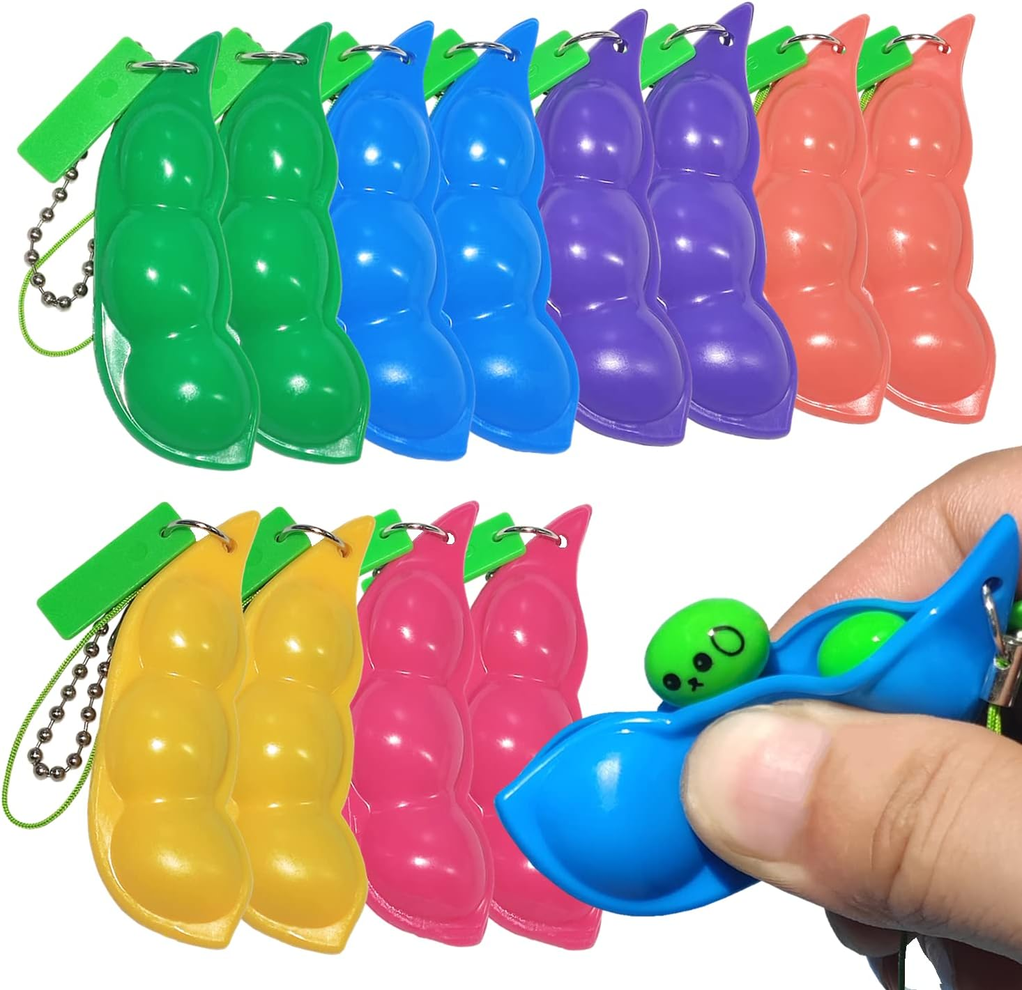 12PCS Squeeze Bean Keychain Fidget Toys for Skin Picking, Pea Pod Sensory Fidget Toys,Anti-Anxiety,Party Favor Toys