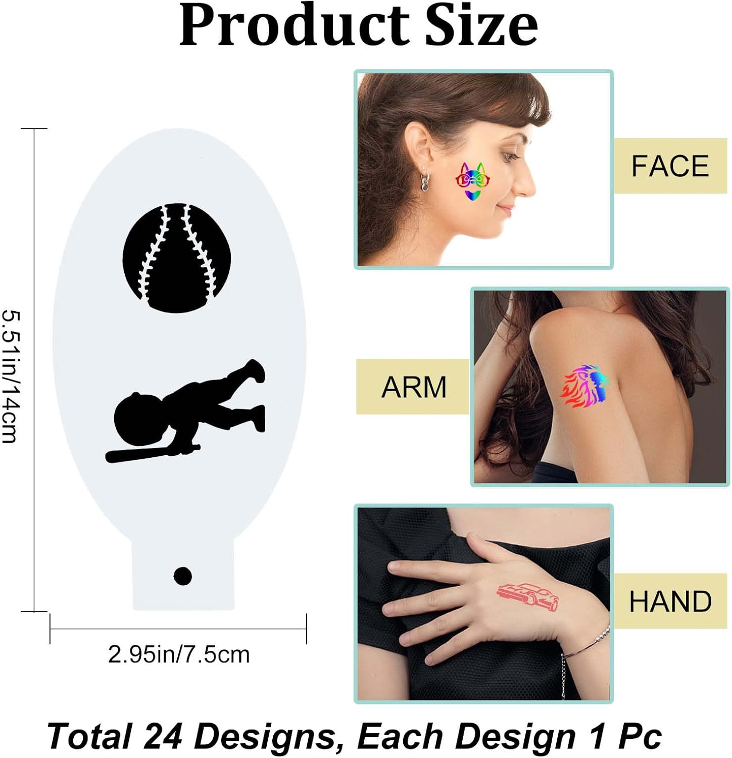 GORGECRAFT 24Pcs Face Paint Stencils Body Painting Template Vehicle Aircraft Ships Ball Sports Animals Dinosaurs Pattern Reusable Soft Tattoo Stencils for Cosplay Sports Party Body Makeup Art Painting image number 1
