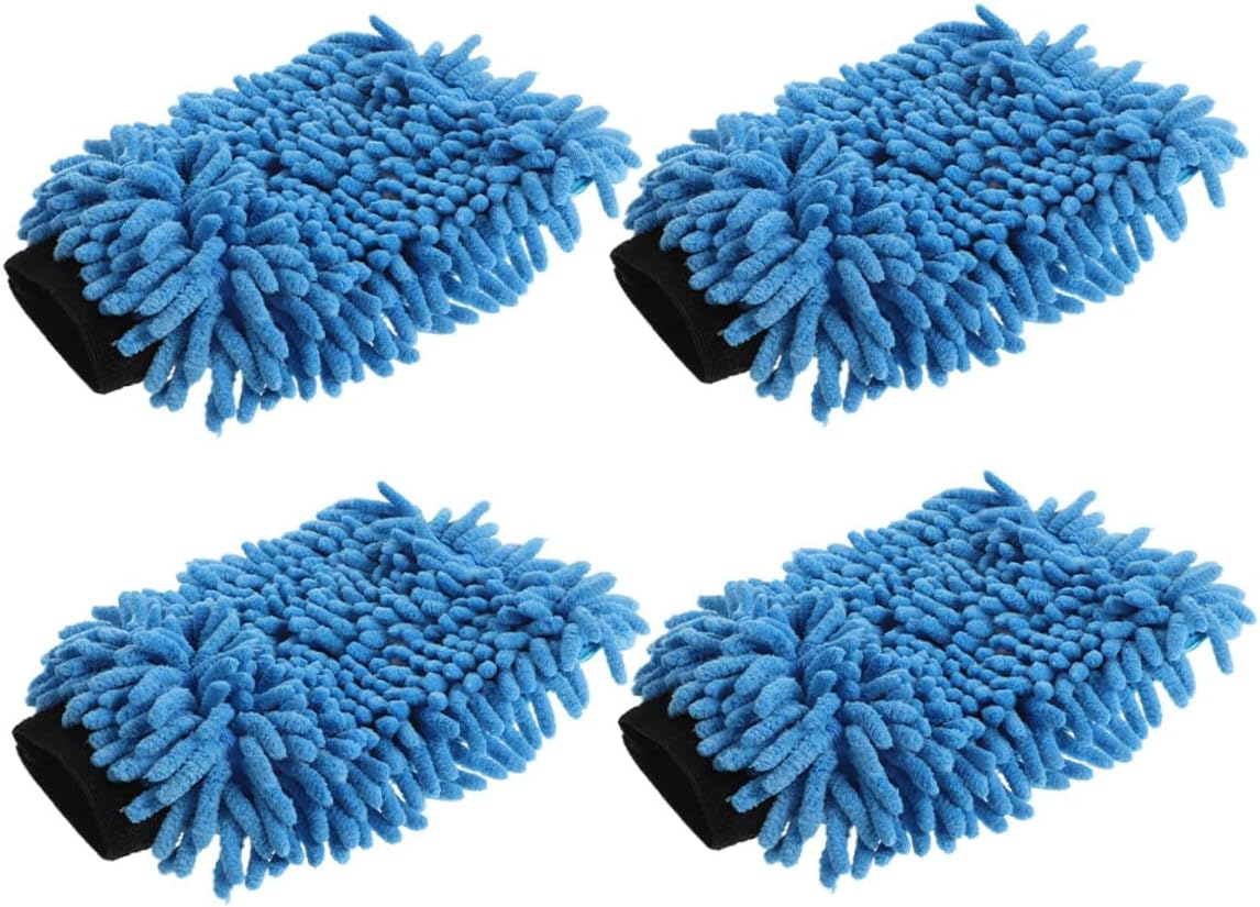 AKOOSY 4Pcs Microfiber Car Wash Mitts Chenille Absorbent Car Cleaning Gloves for Trucks Motorcycles Boats Reusable Automotive Detailing Tools for Exterior Care Random Color image number 2